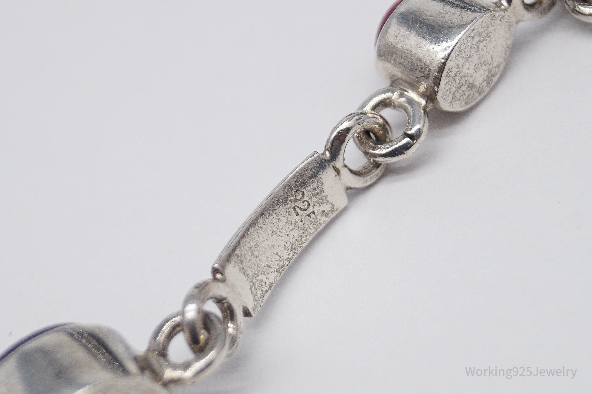 Vintage Smoky Topaz Amethyst & Pink Stone Sterling Silver Toggle Bracelet 7 5/8"