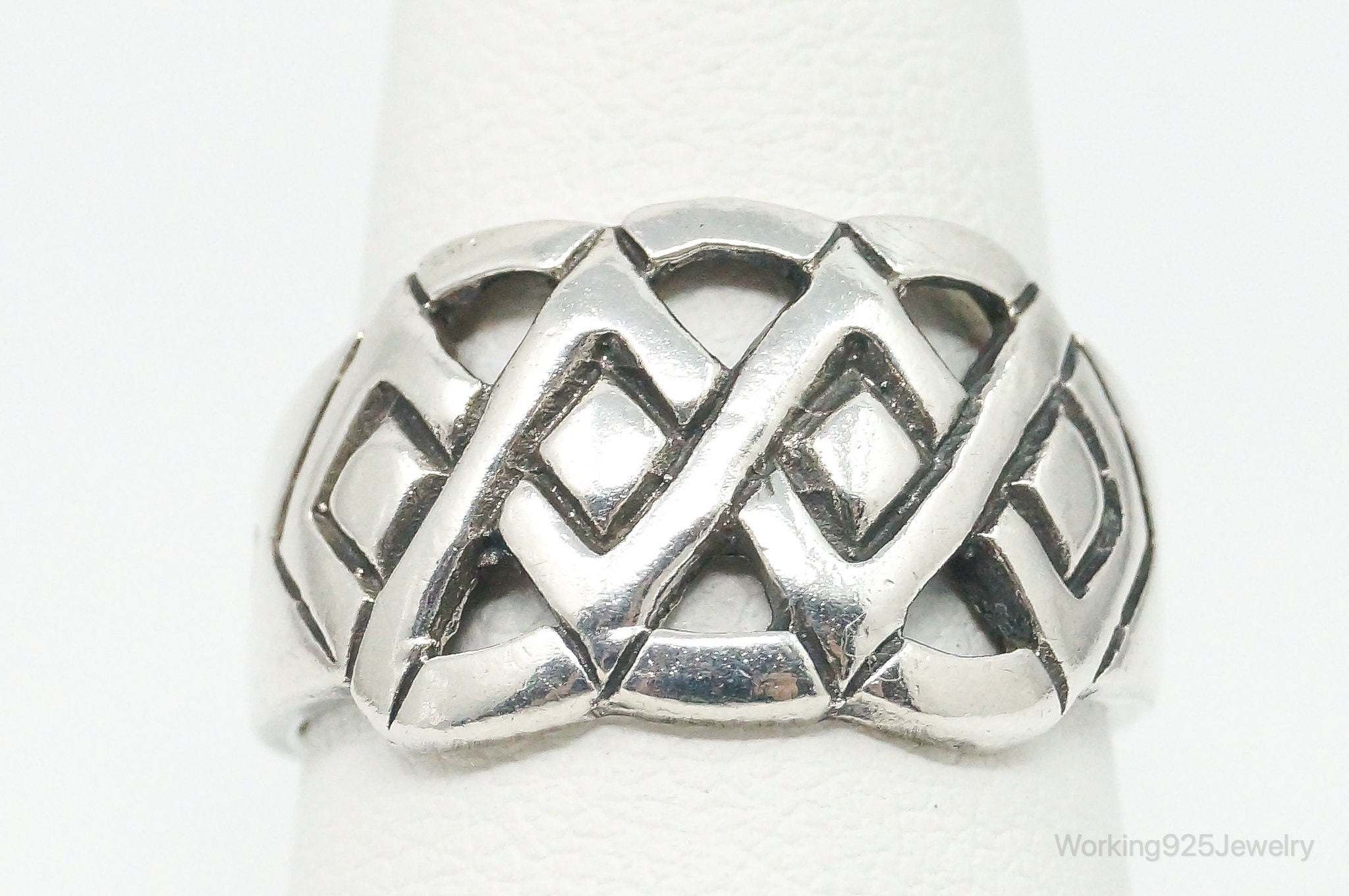 Vintage Knots Design Sterling Silver Band Ring - Size 7.75