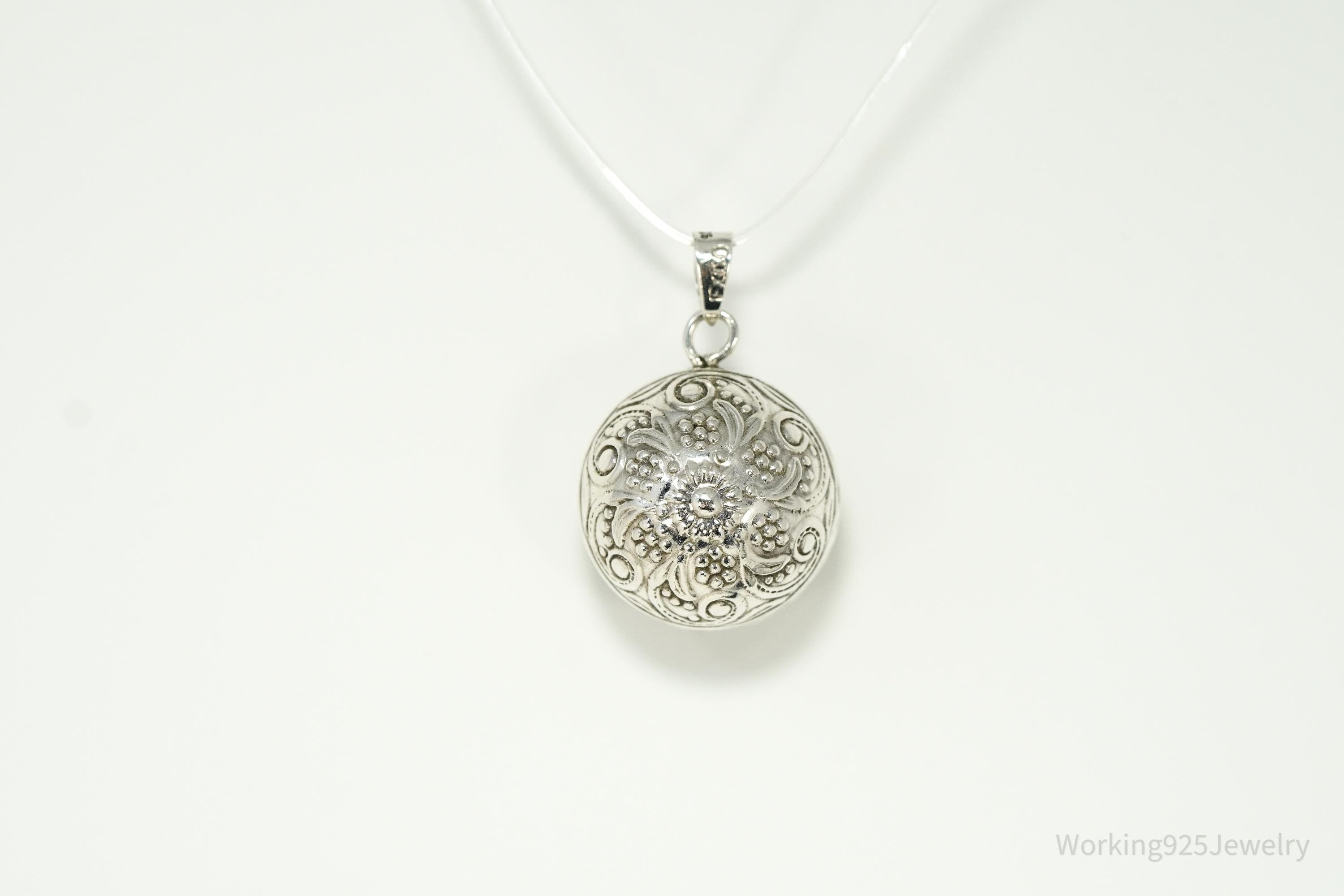 Vintage Ornate Sterling Silver Harmony Jingle Bell Ball Pendant