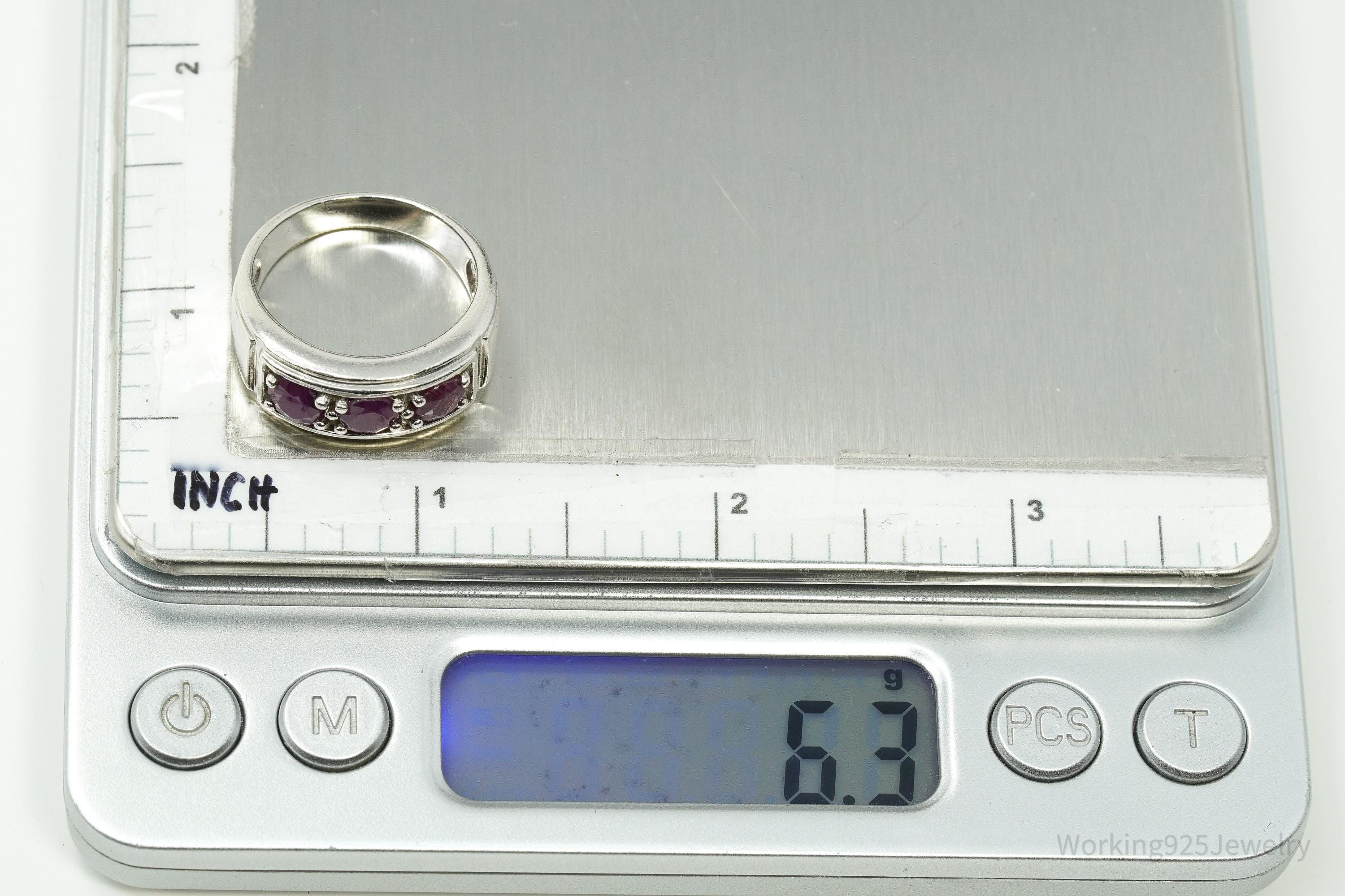 Vintage Ruby Sterling Silver Ring - Size 8.75