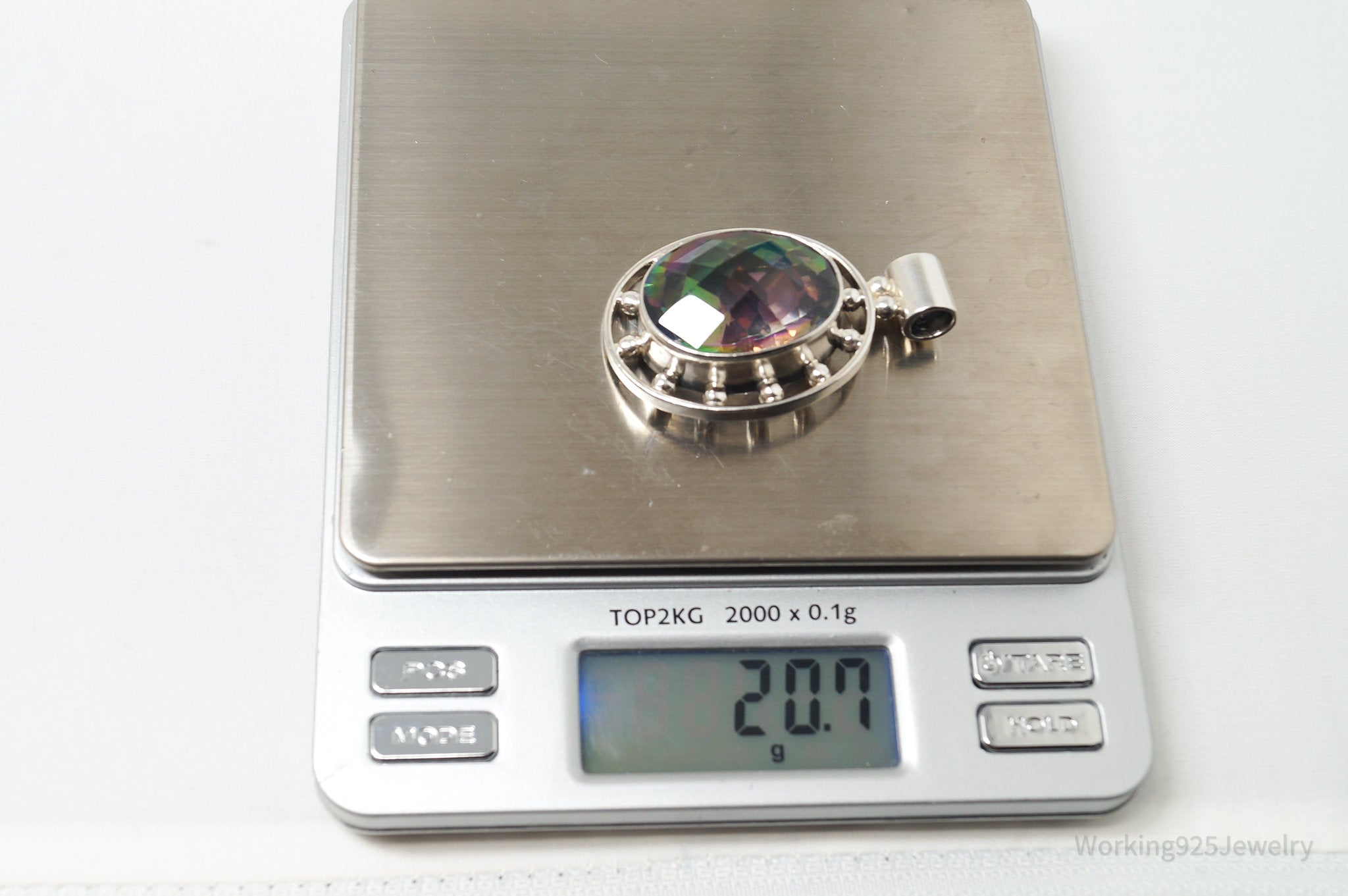 Vintage Large Mystic Topaz Sterling Silver Necklace Pendant