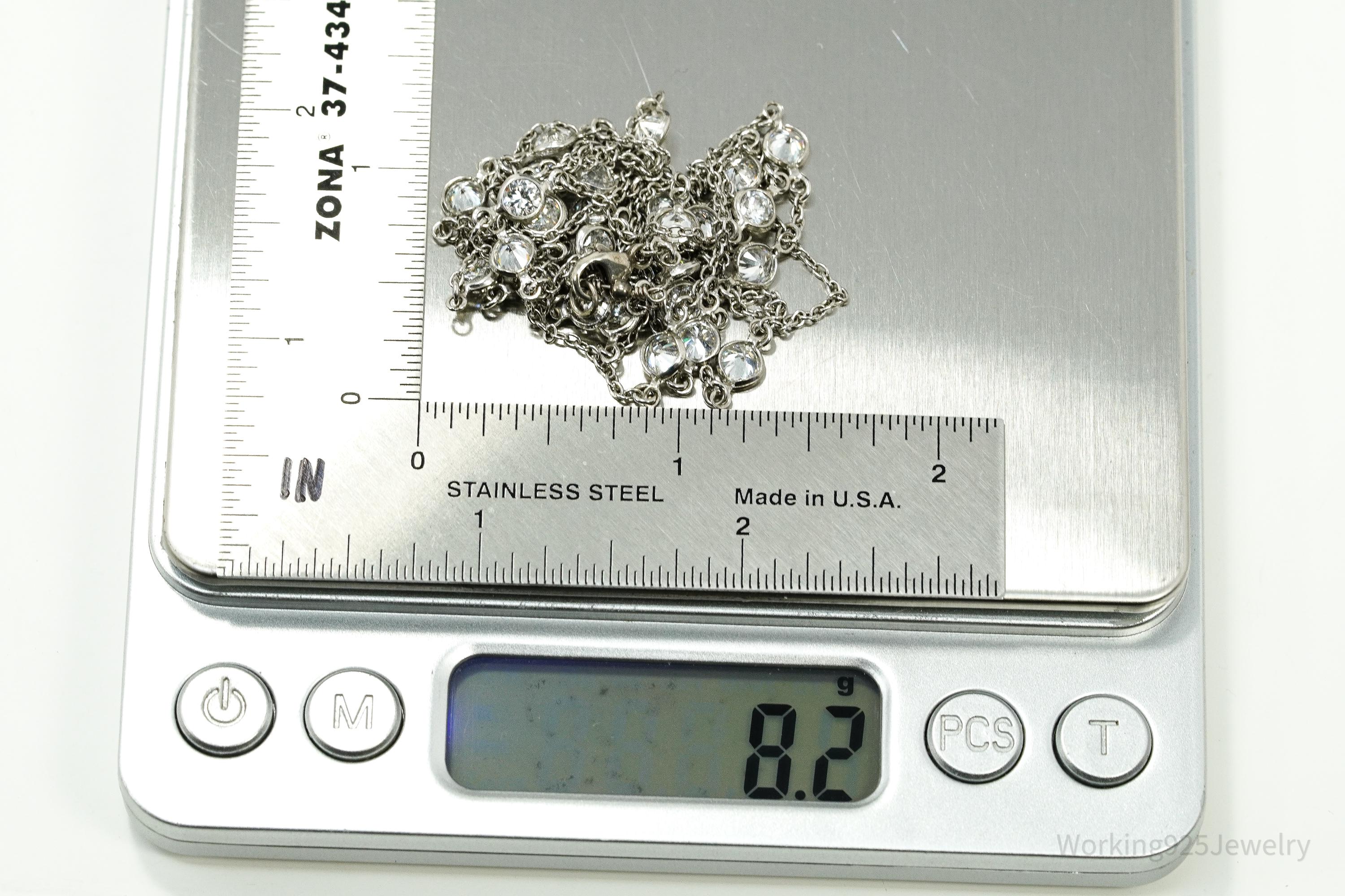 Vintage Cubic Zirconia Sterling Silver Necklace 40"