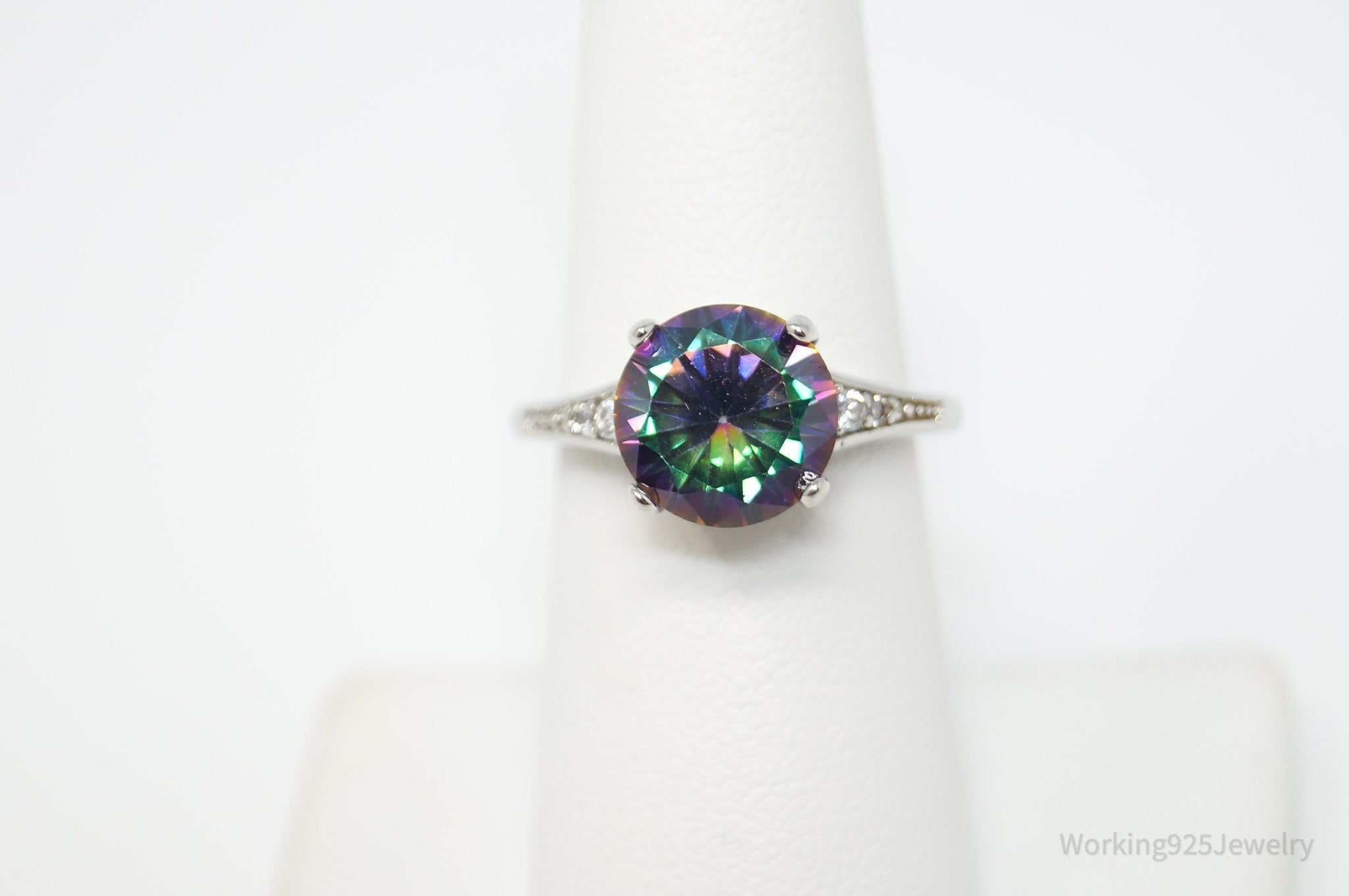 Vintage Rainbow Mystic Topaz CZ Sterling Silver Ring - Size 7