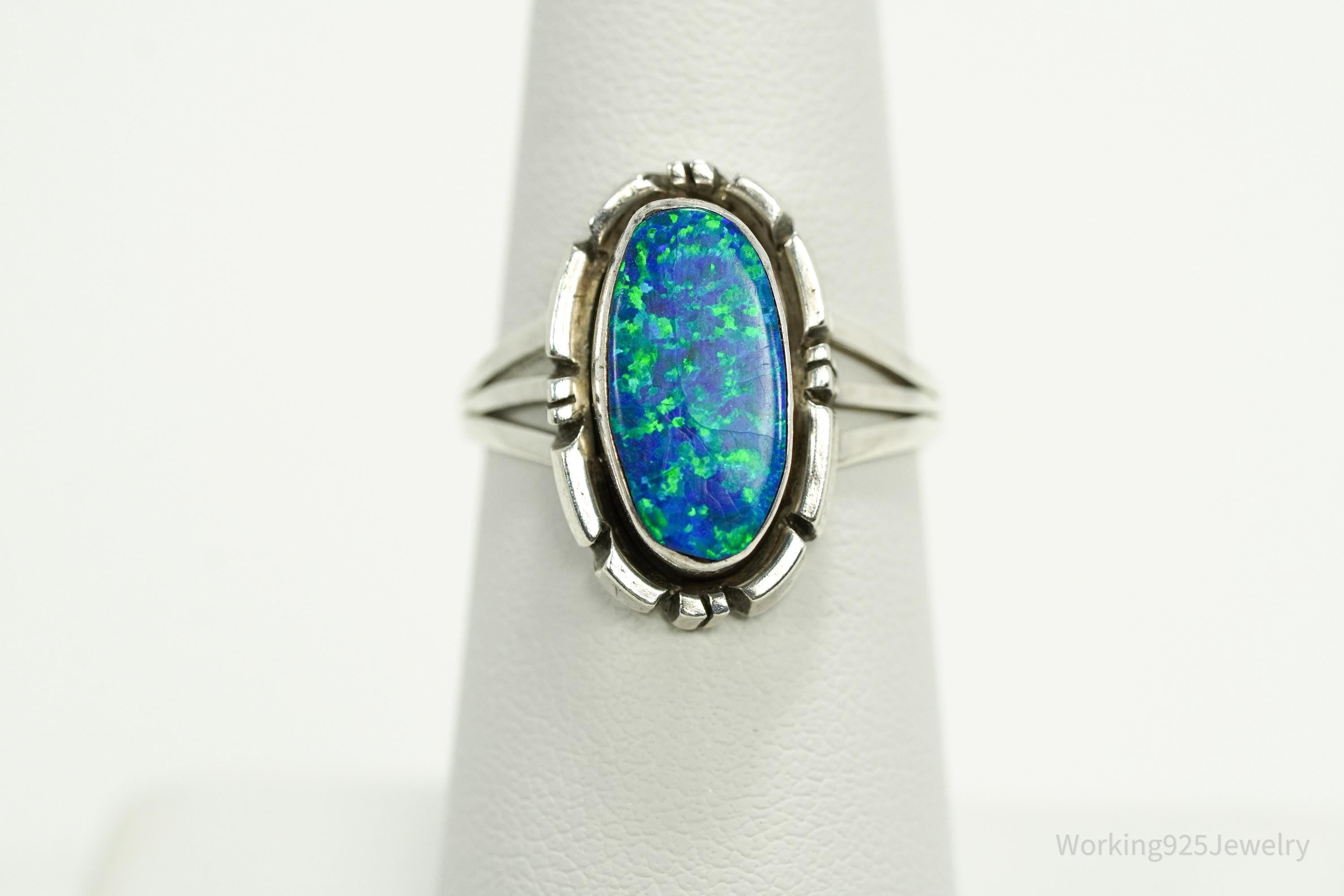 Vintage Handmade Native American Jerry Cowboy Opal Sterling Silver Ring SZ 7