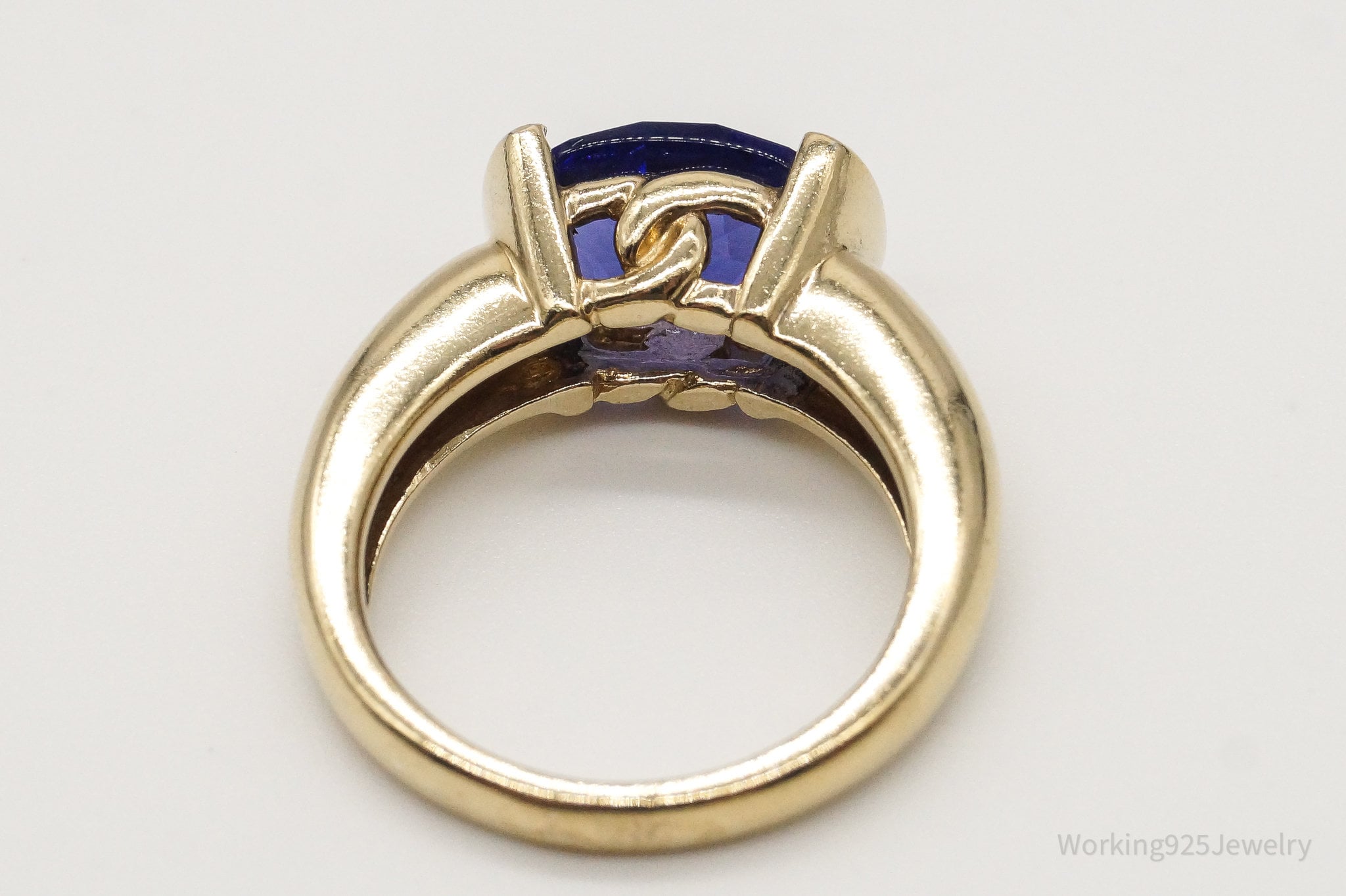 Vintage Large Blue Cubic Zirconia Gold Vermeil Sterling Silver Ring - Size 6