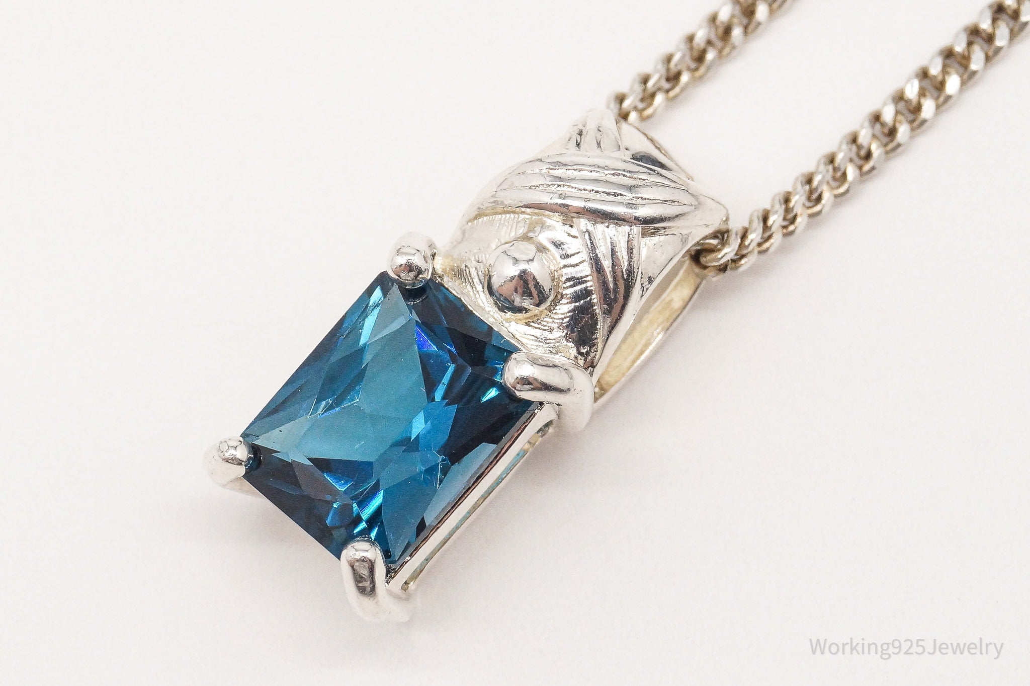 Vintage London Blue Topaz Sterling Silver Necklace 18"