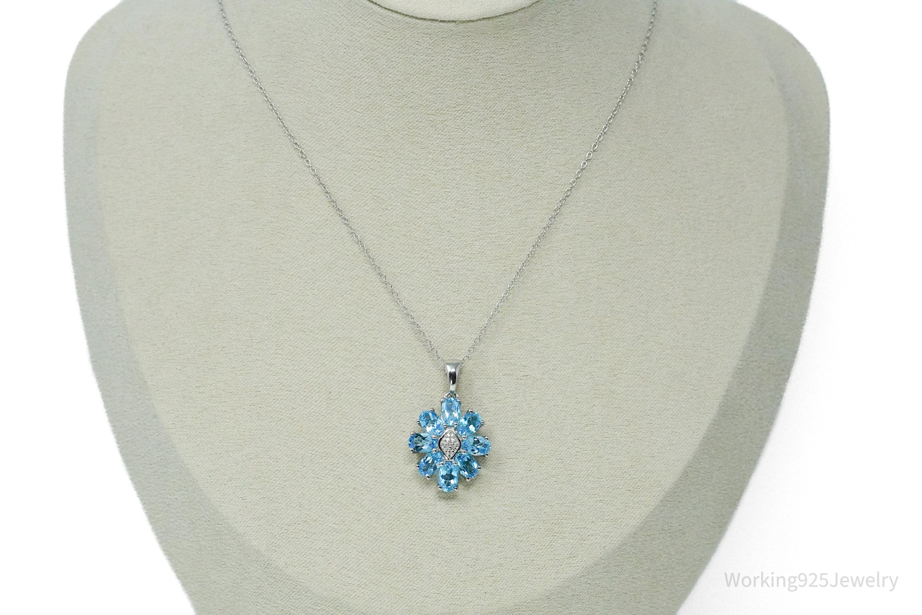 TGGC Blue Topaz & Diamond Sterling Silver Chain Necklace 18"