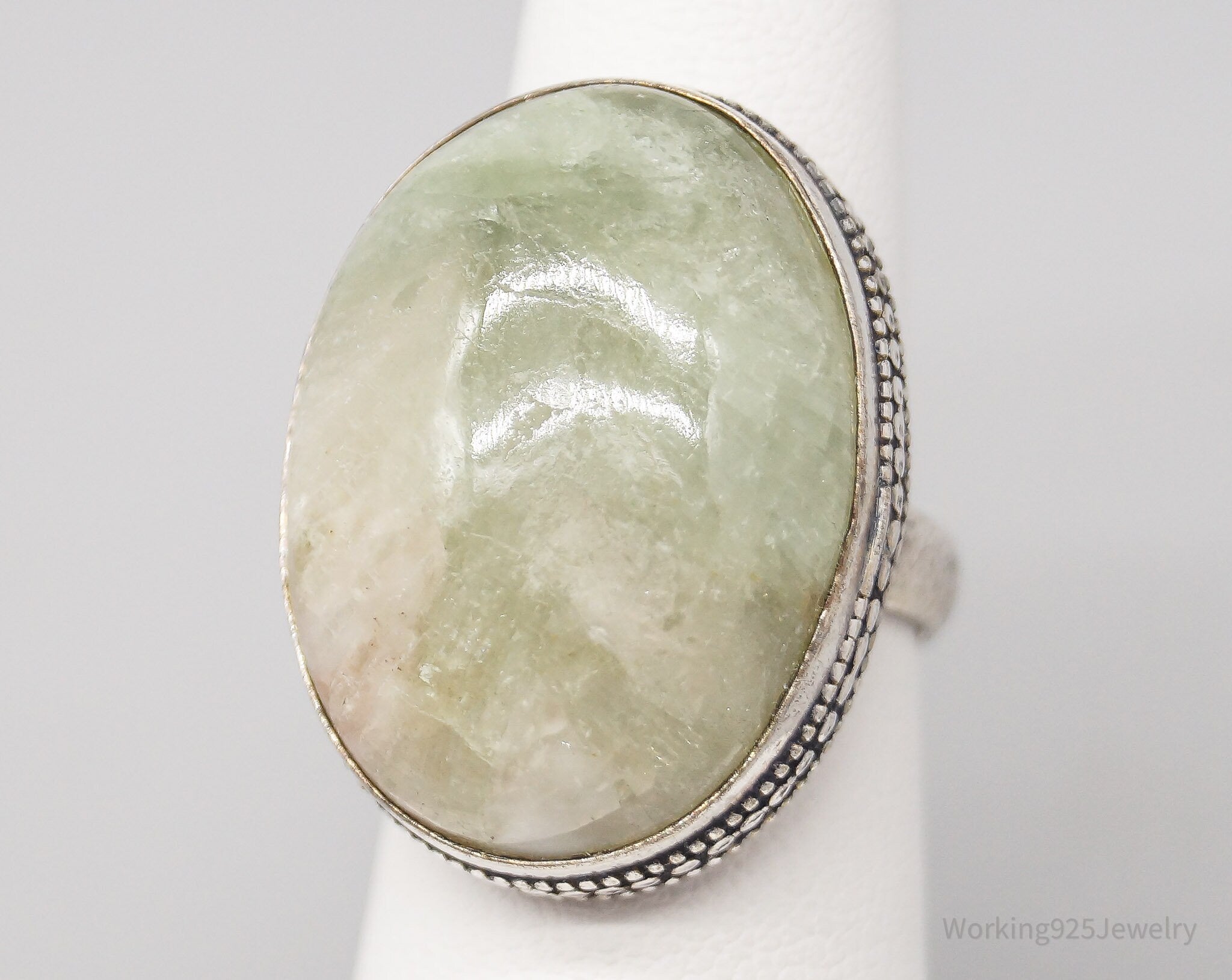 Vintage Large Aqua Seraphinite Sterling Silver Ring - Size 6.25