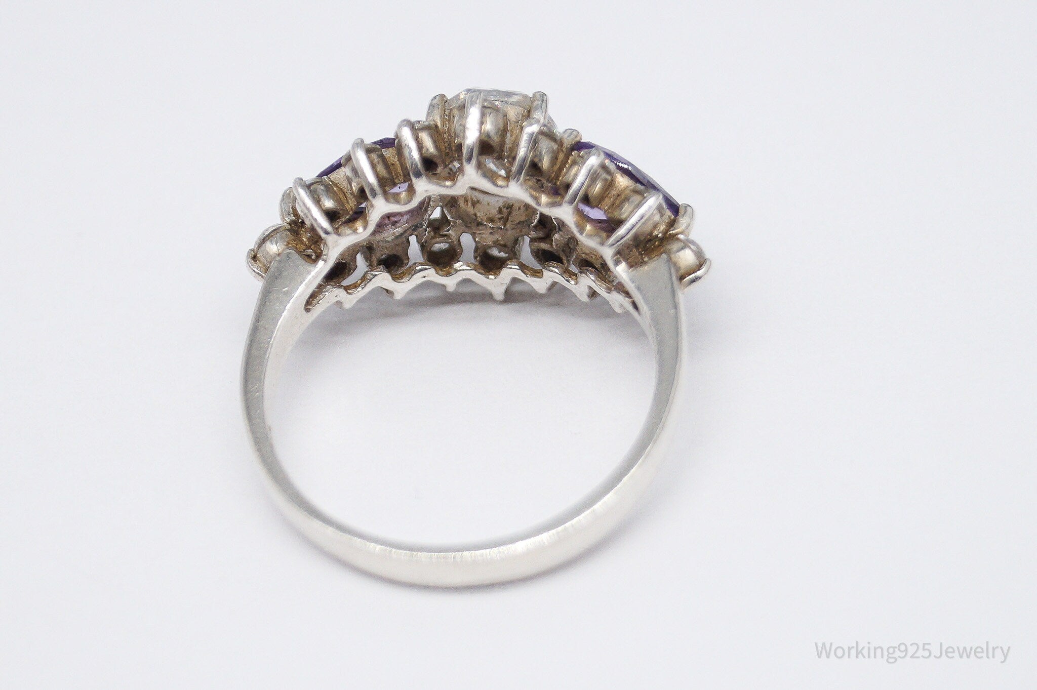 Vintage Purple & White Diamonique Cubic Zirconia Sterling Silver Ring - Size 8