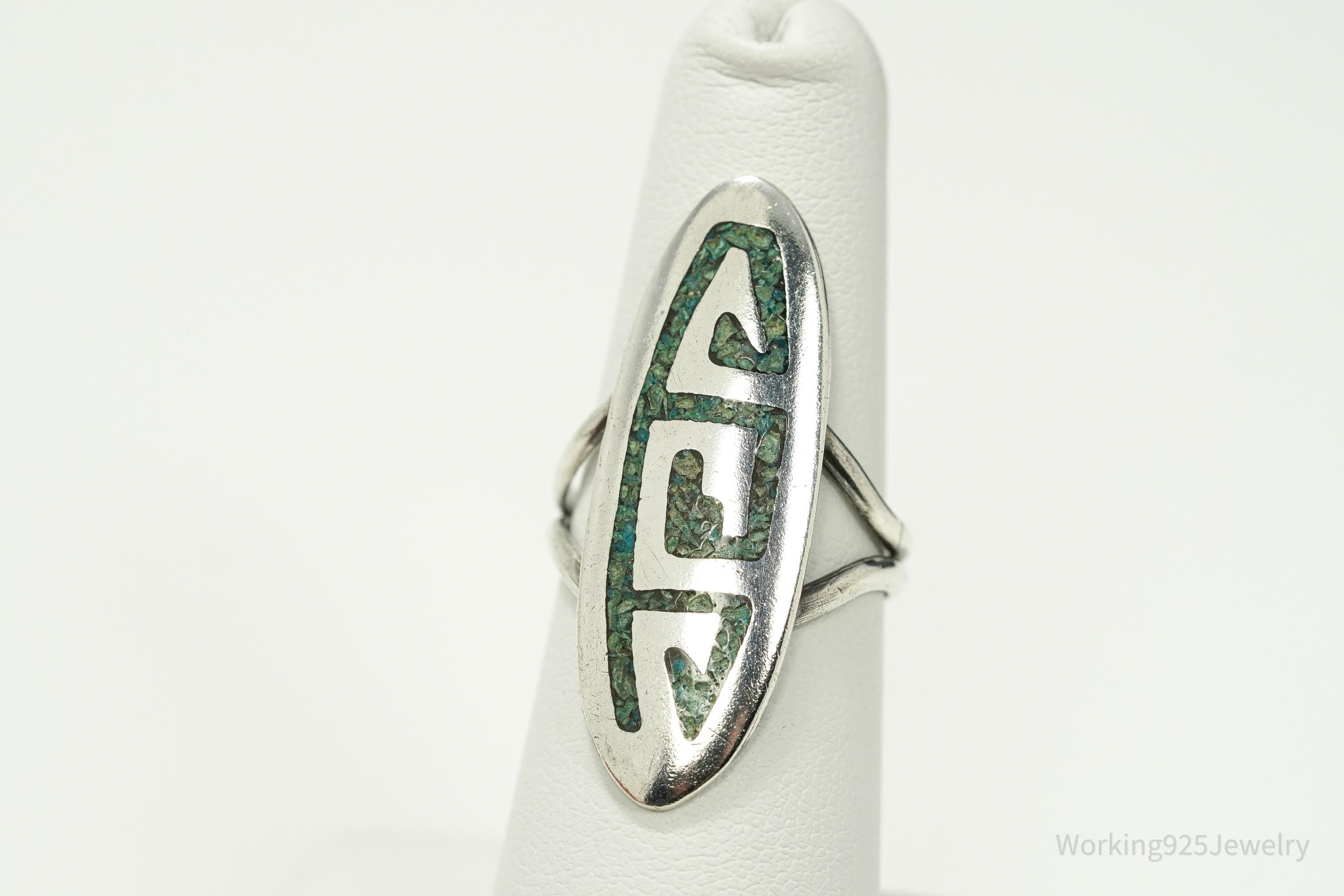 Vintage Handmade Hopi Native American Turquoise Unsigned Silver Ring - Size 6.75