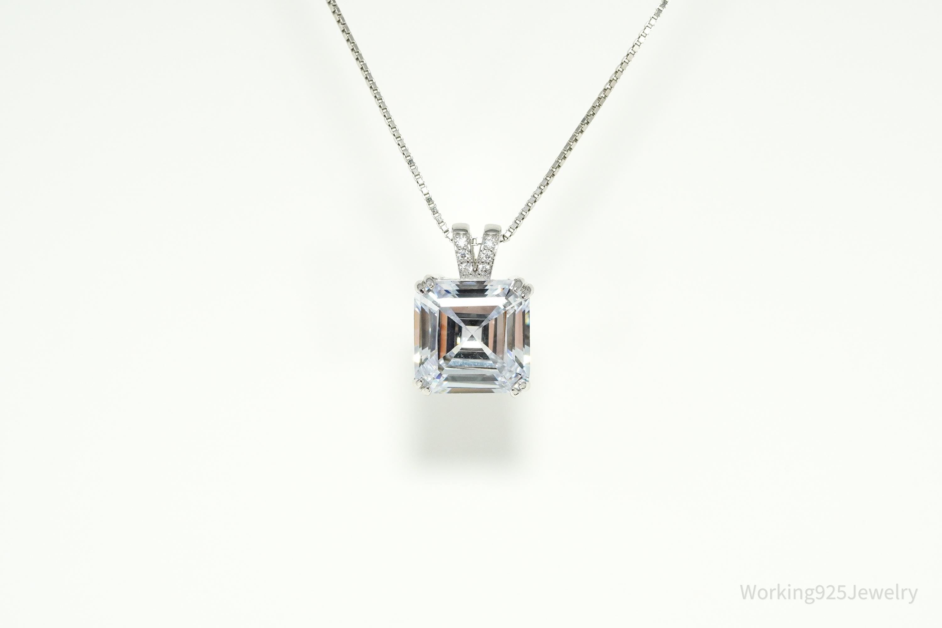 Vintage Bradford Exchange Large Cubic Zirconia Sterling Silver Necklace 20"