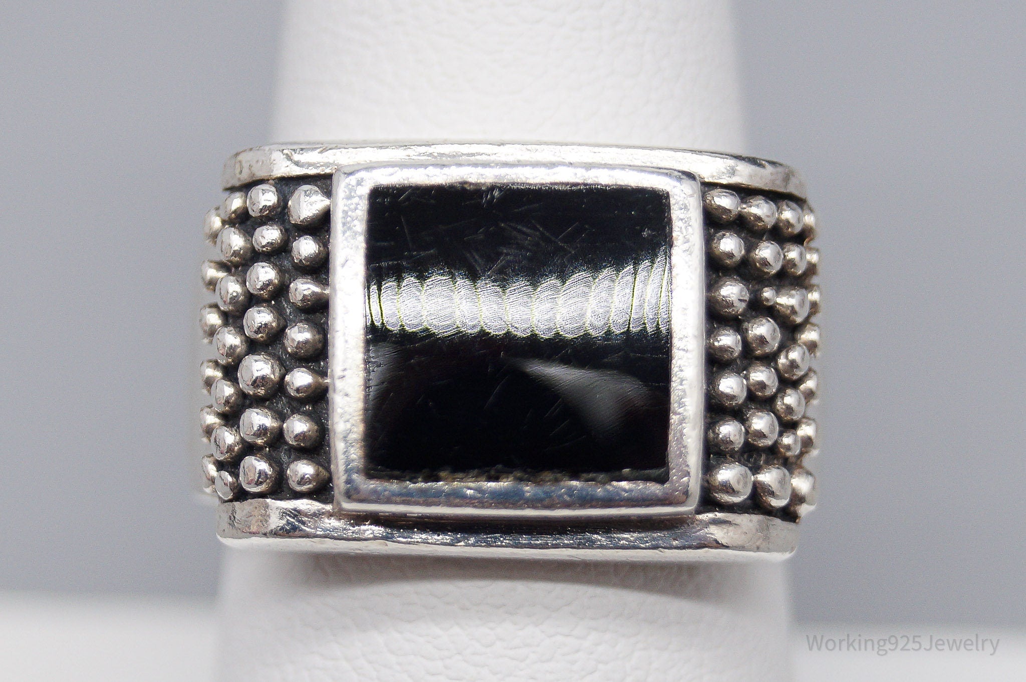 Vintage Black Onyx Modernist Style Sterling Silver Ring - Size 8