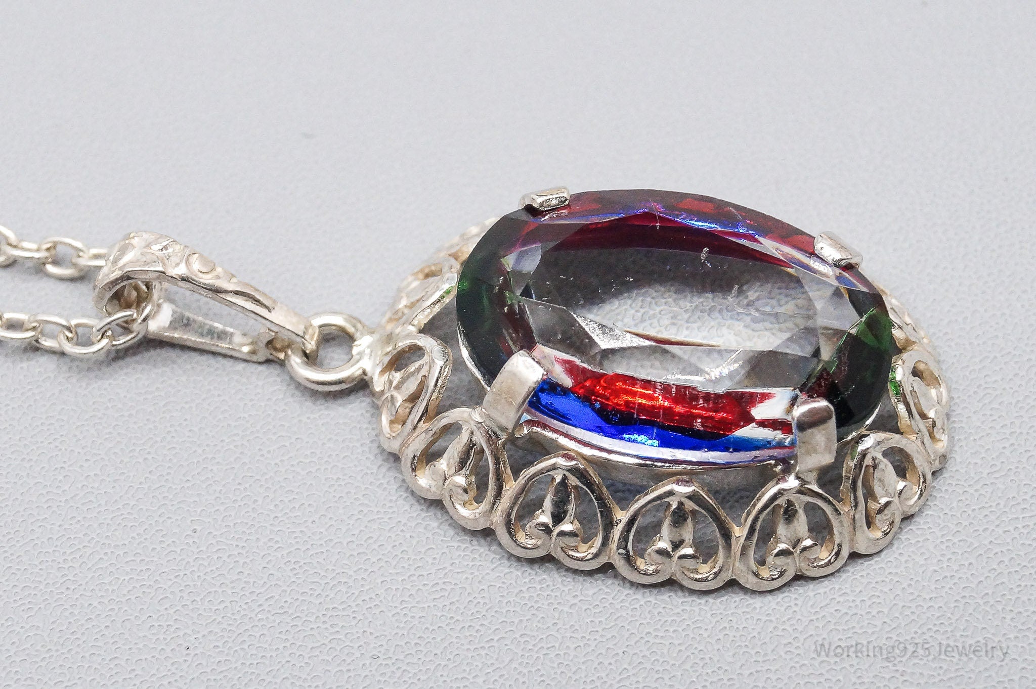 Rare Antique German Iris Glass 835 Silver Chain Necklace 18"