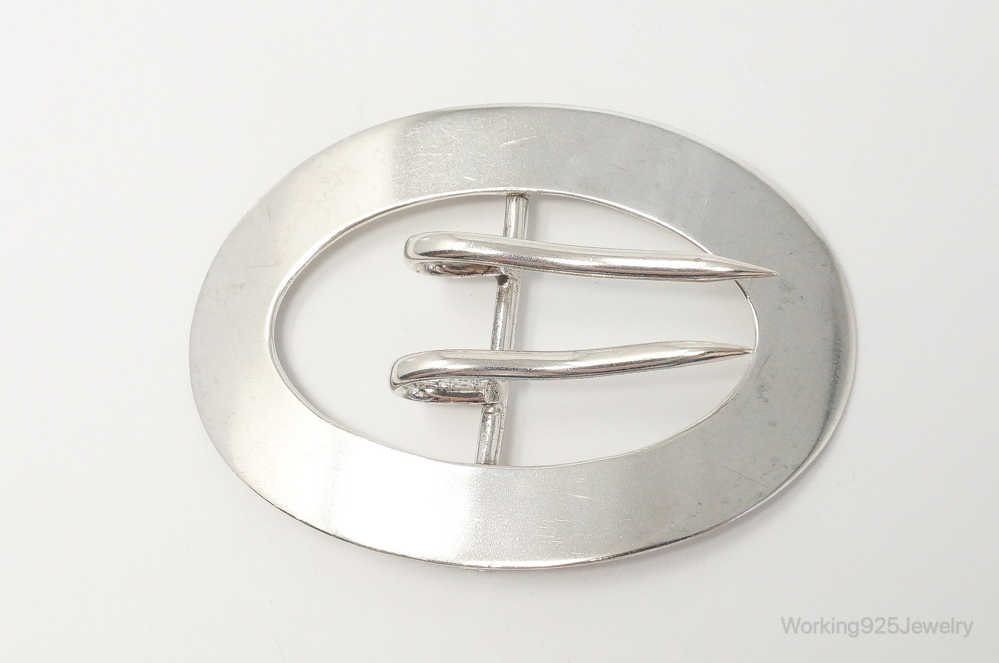 Vintage Oval Sleek Sterling Silver Belt Sash Buckle