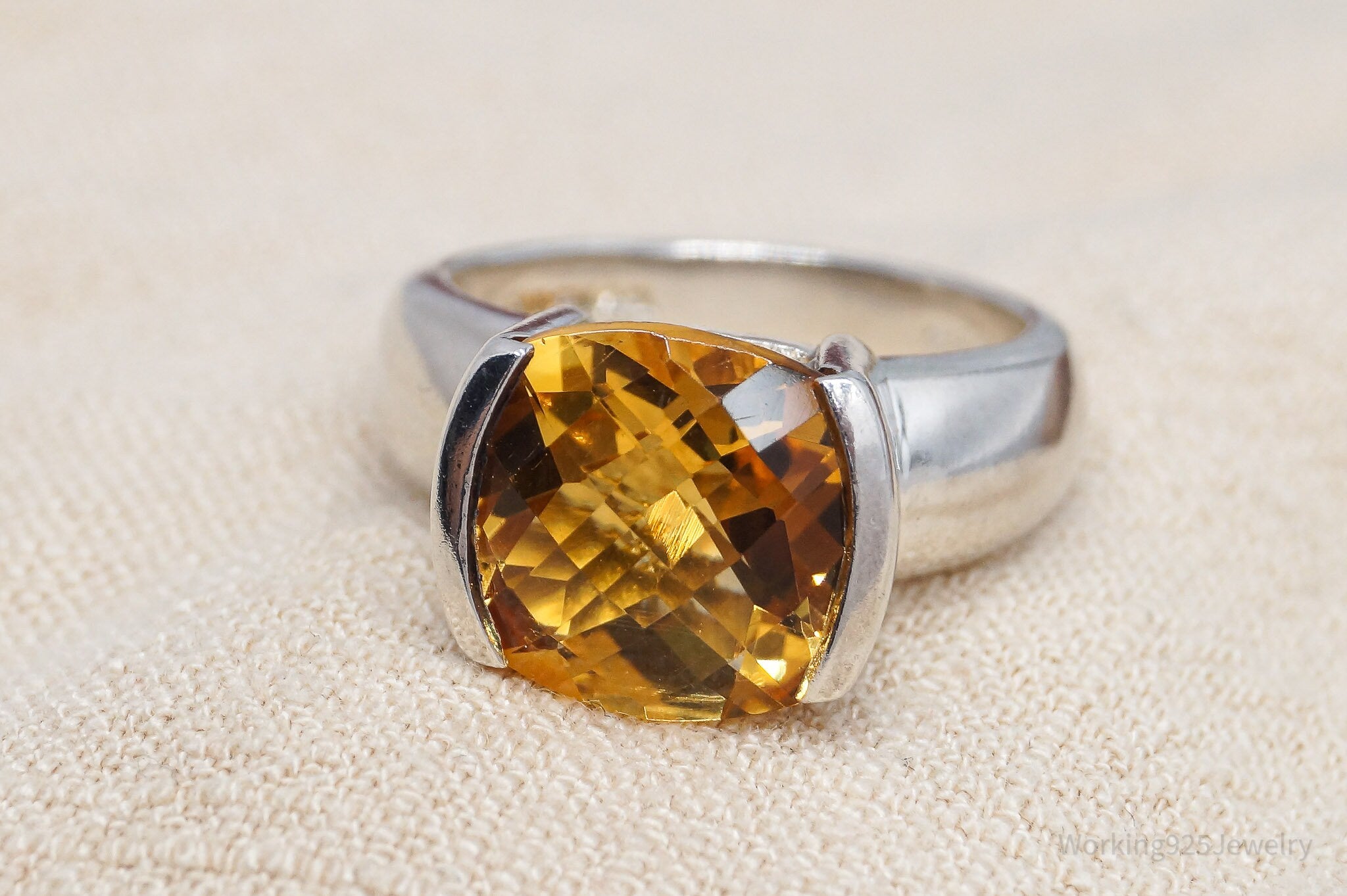 Vintage Large Citrine Sterling Silver Ring - Size 7.75