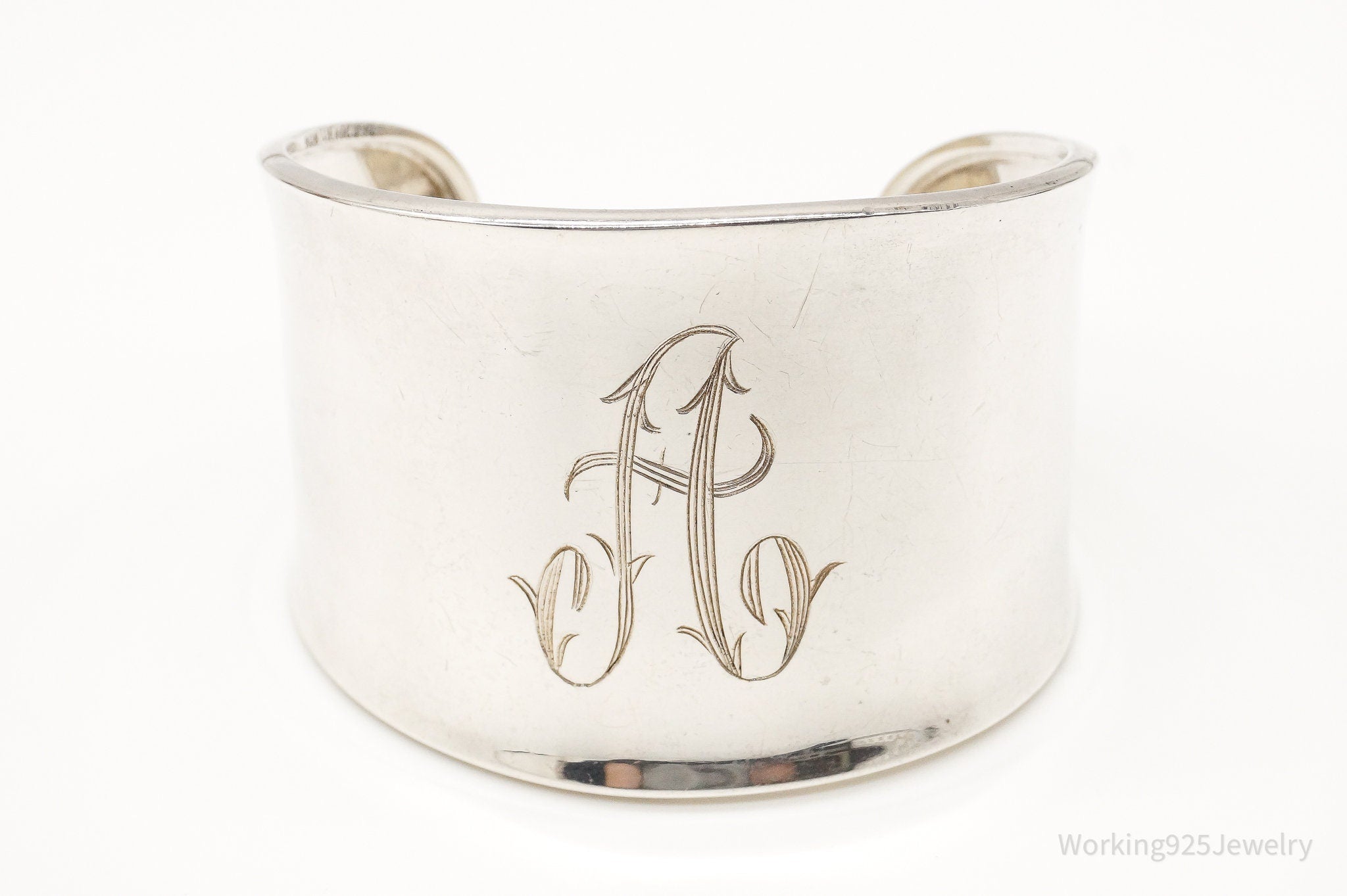 Vintage Mexico Modernist HOB "A" Initial Sterling Silver Cuff Bracelet