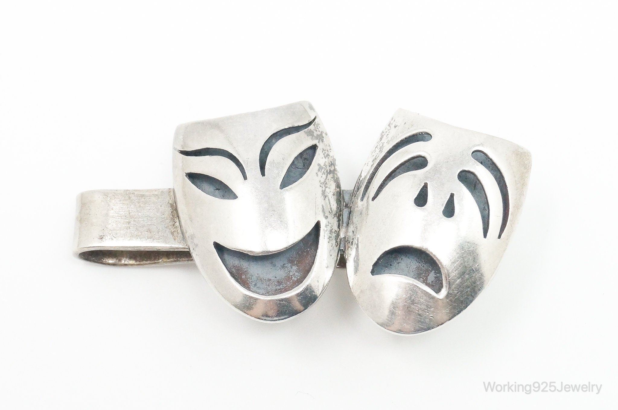 Vintage Mexico Tragedy Comedy Mask Sterling Silver Money Tie Clip