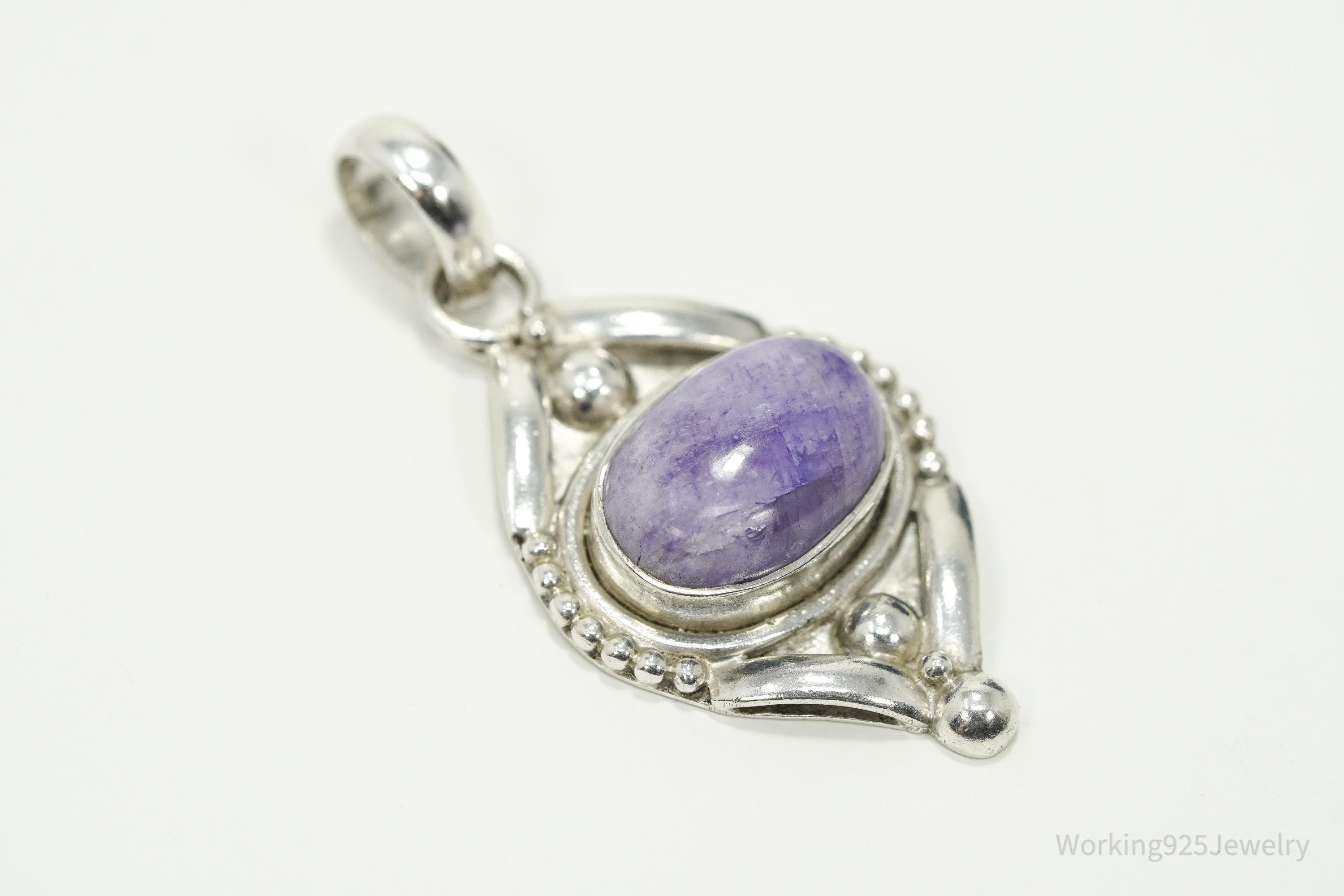 Vintage Sterling Silver Pendant • Purple Amethyst Cabochon Gemstone Jewelry