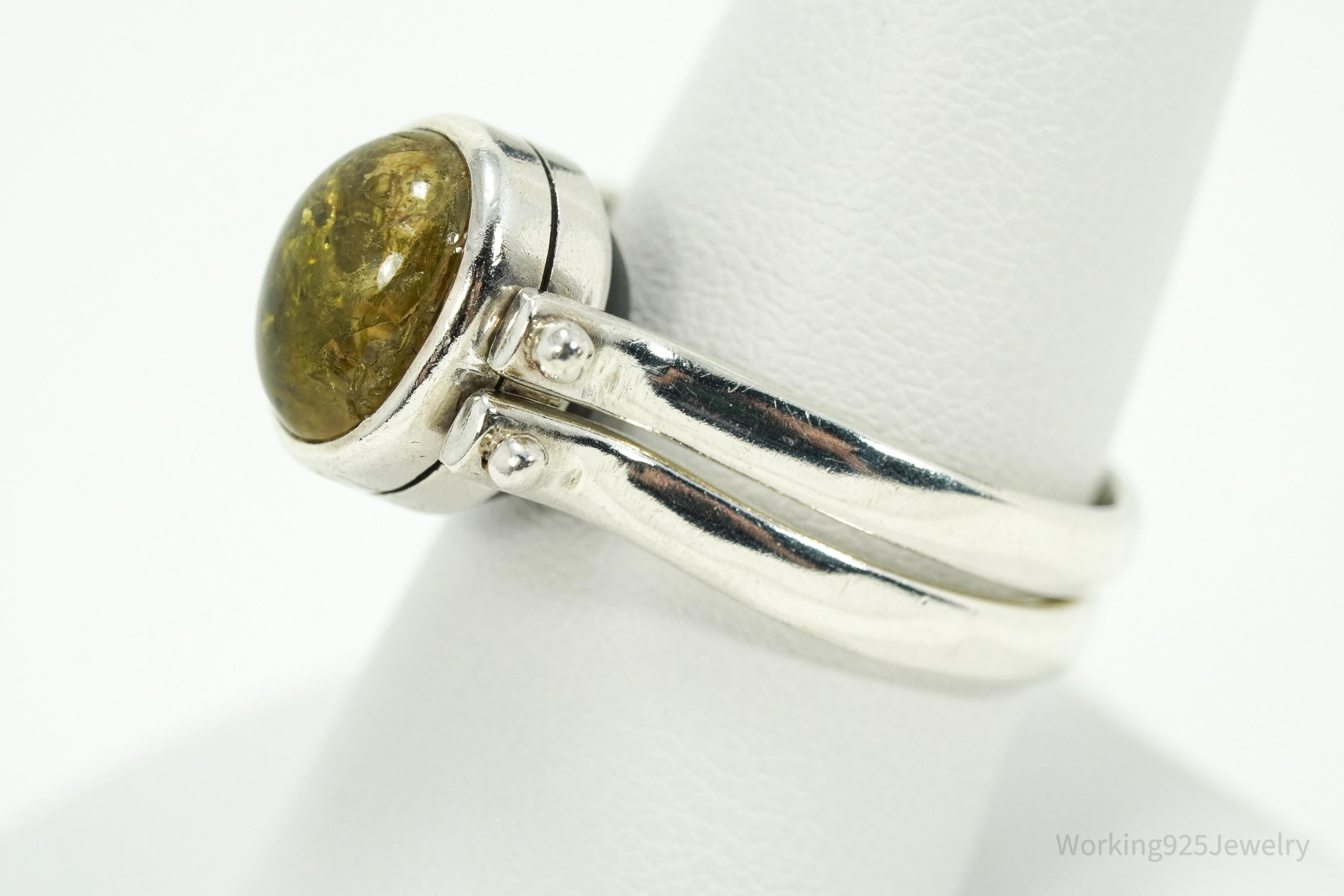 Vintage Citrine & Sheen Obsidian Reversible Silver Ring - Size 11