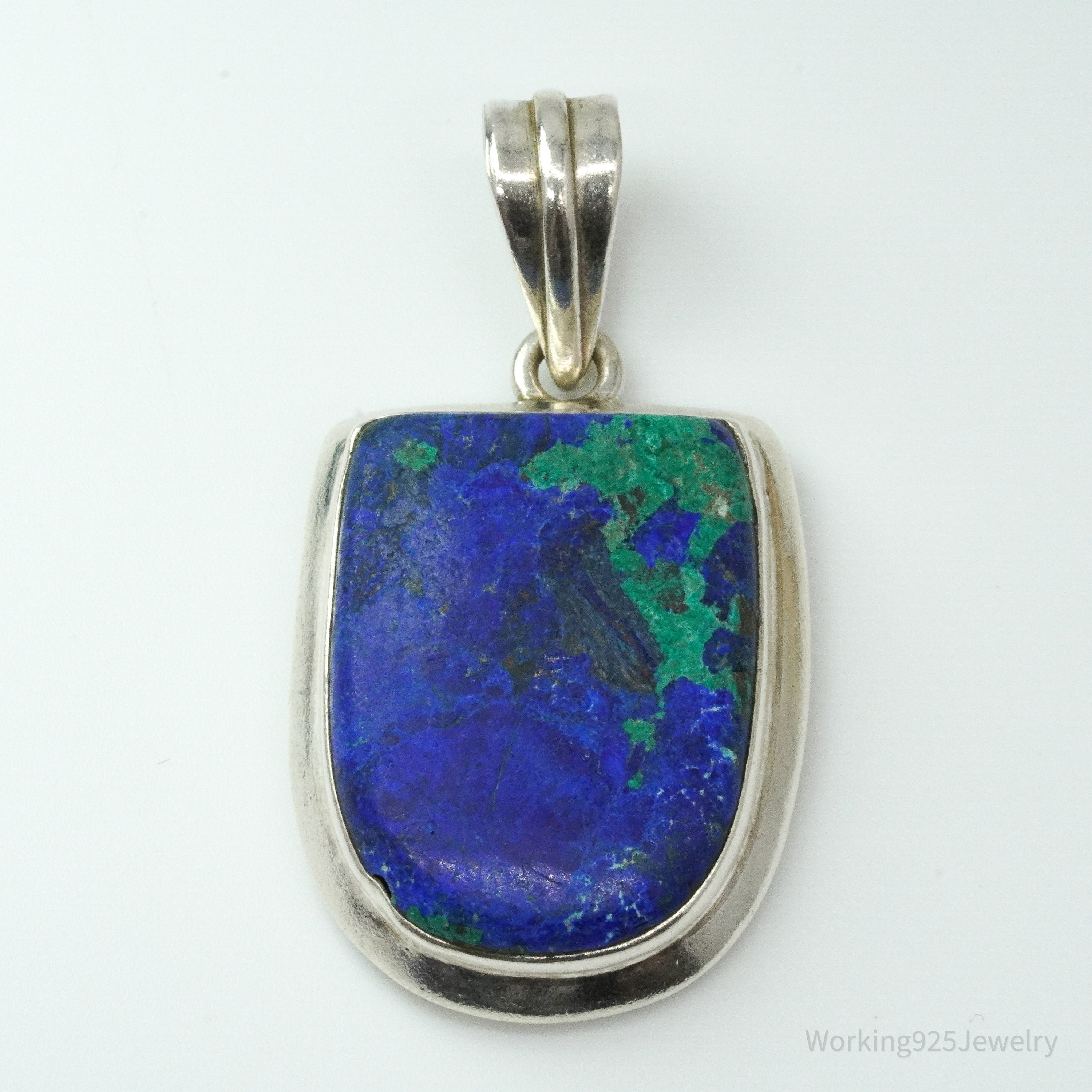 Vintage Large Azurite Silver Pendant 1 15/16"