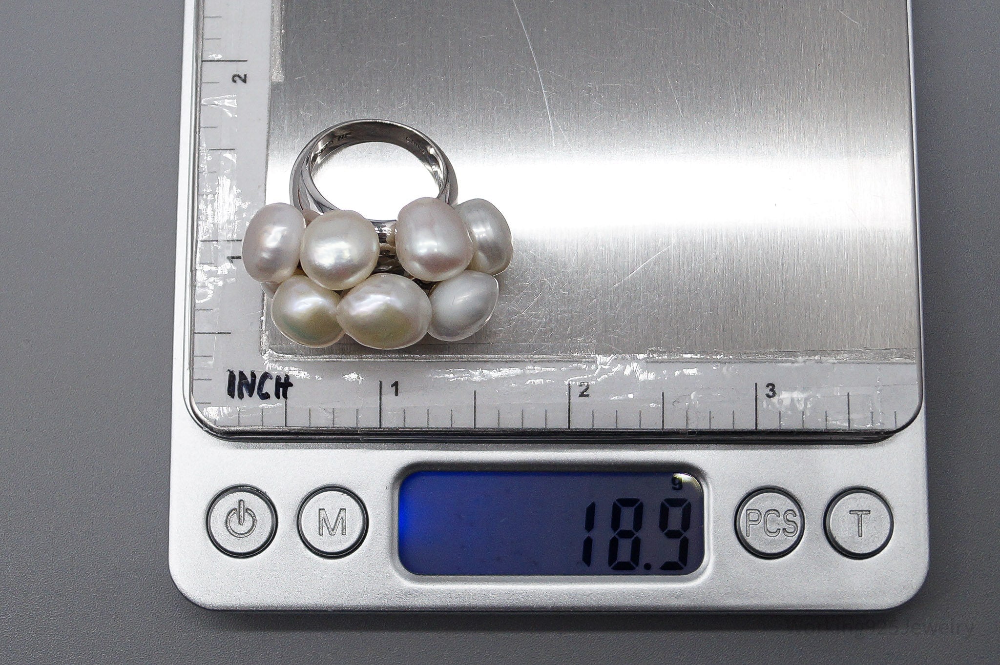 Vintage Pearl Cluster Sterling Silver Ring - Size 7