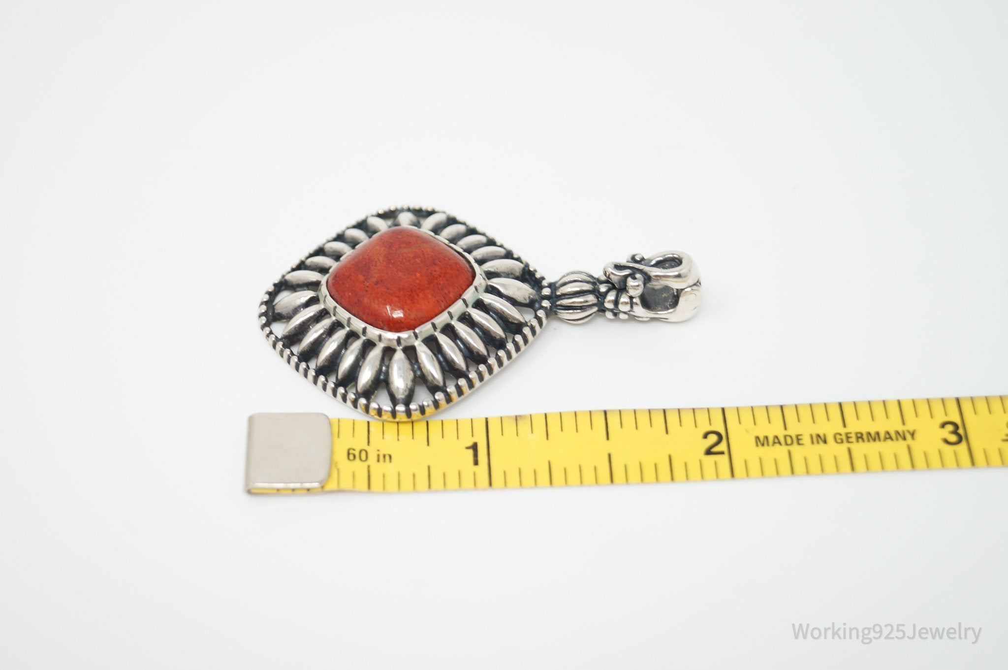 Vtg Carolyn Pollack Relios Raw Coral Flower Sterling Silver Necklace Pendant