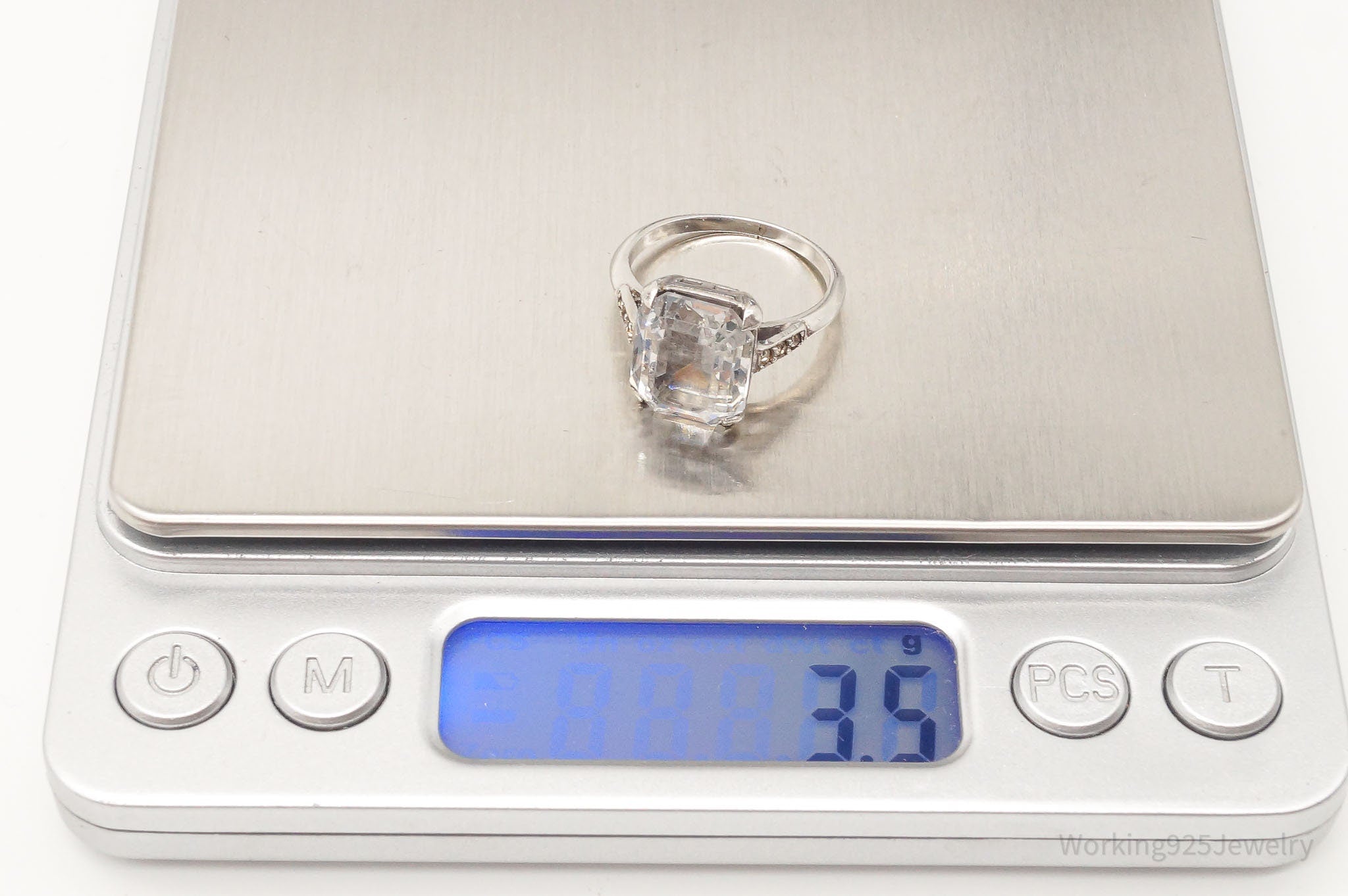 Antique Faux Diamond Glass Sterling Silver Ring - Size 6.75