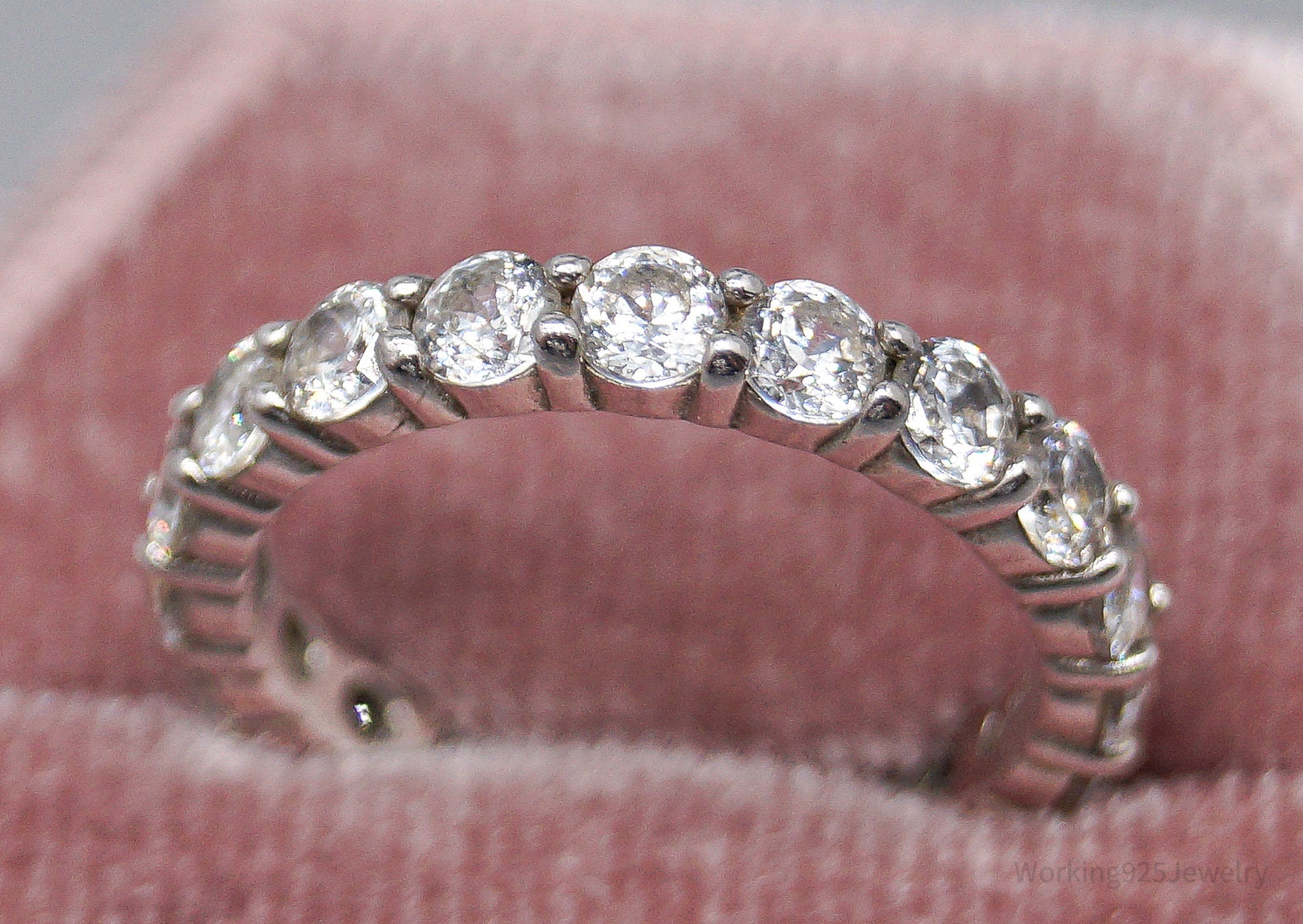 Vintage Cubic Zirconia Platinum Clad Sterling Silver Ring - Size 5