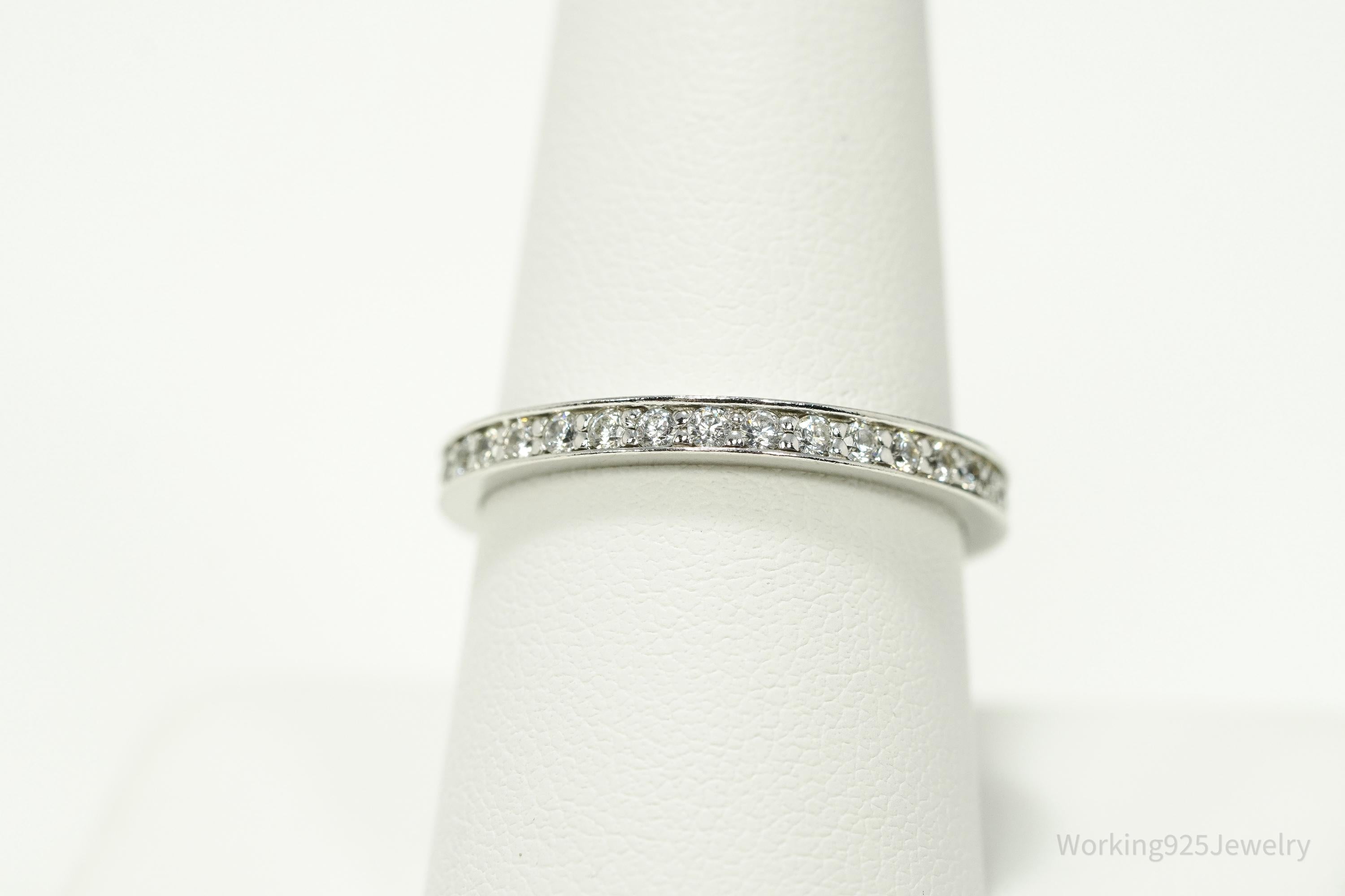 Vintage Cubic Zirconia Sterling Silver Band Ring - Size 9