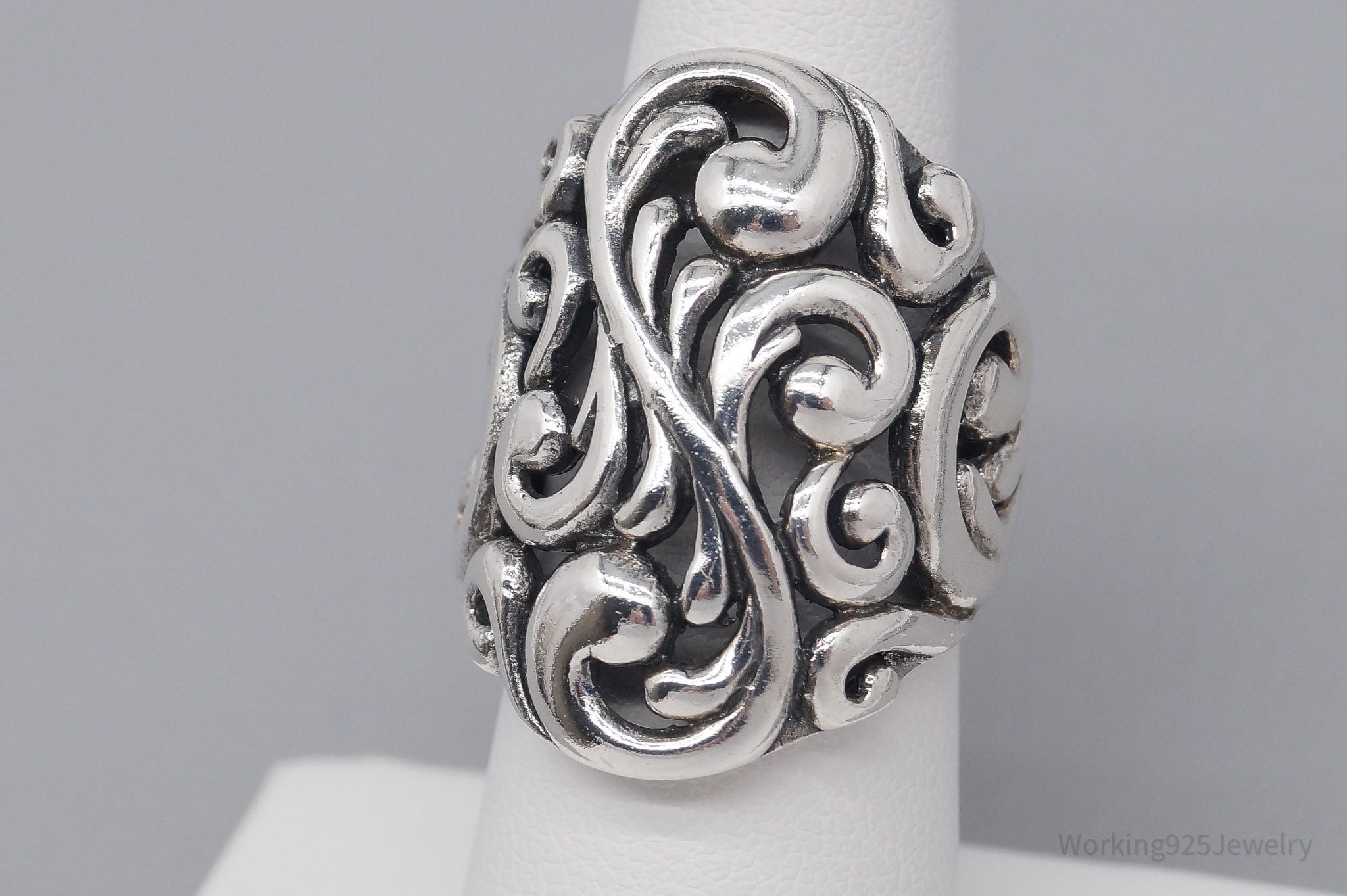 Vintage Puffy Swirls & Scrolls Sterling Silver Ring - Size 6.5