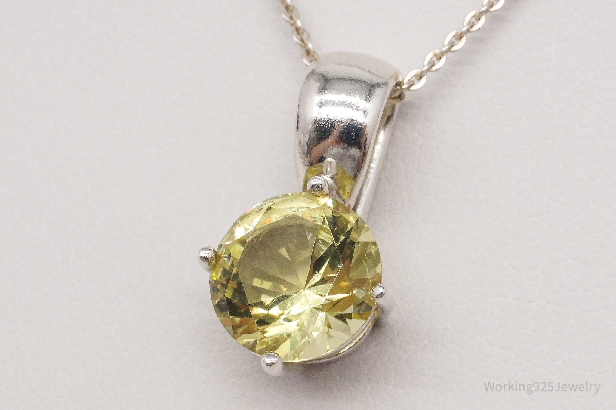 Vintage Lemon Quartz Sterling Silver Necklace 18"