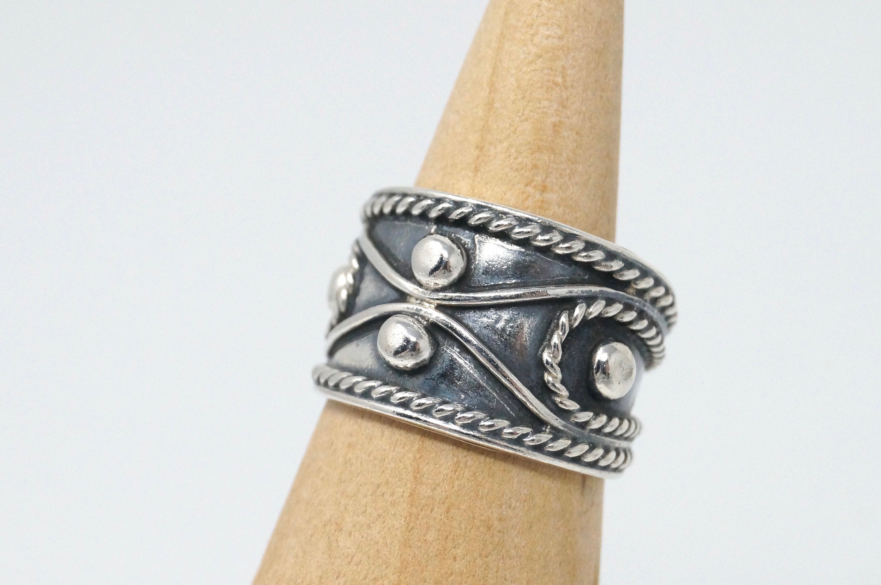 Vintage Mexico Designer Rope Oxidized Sterling Silver Band Ring Sz 6.25