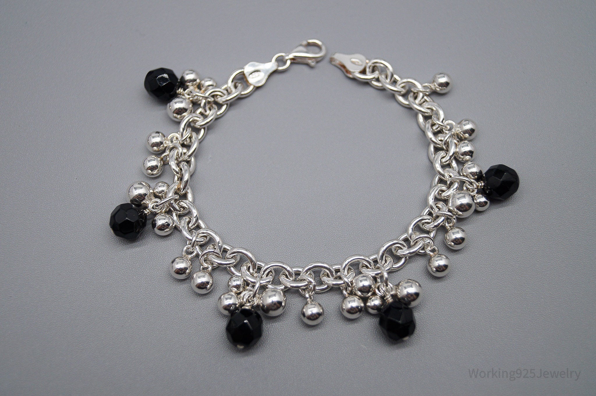 Vintage Black Onyx Sterling Silver Bracelet - 7 1/8"