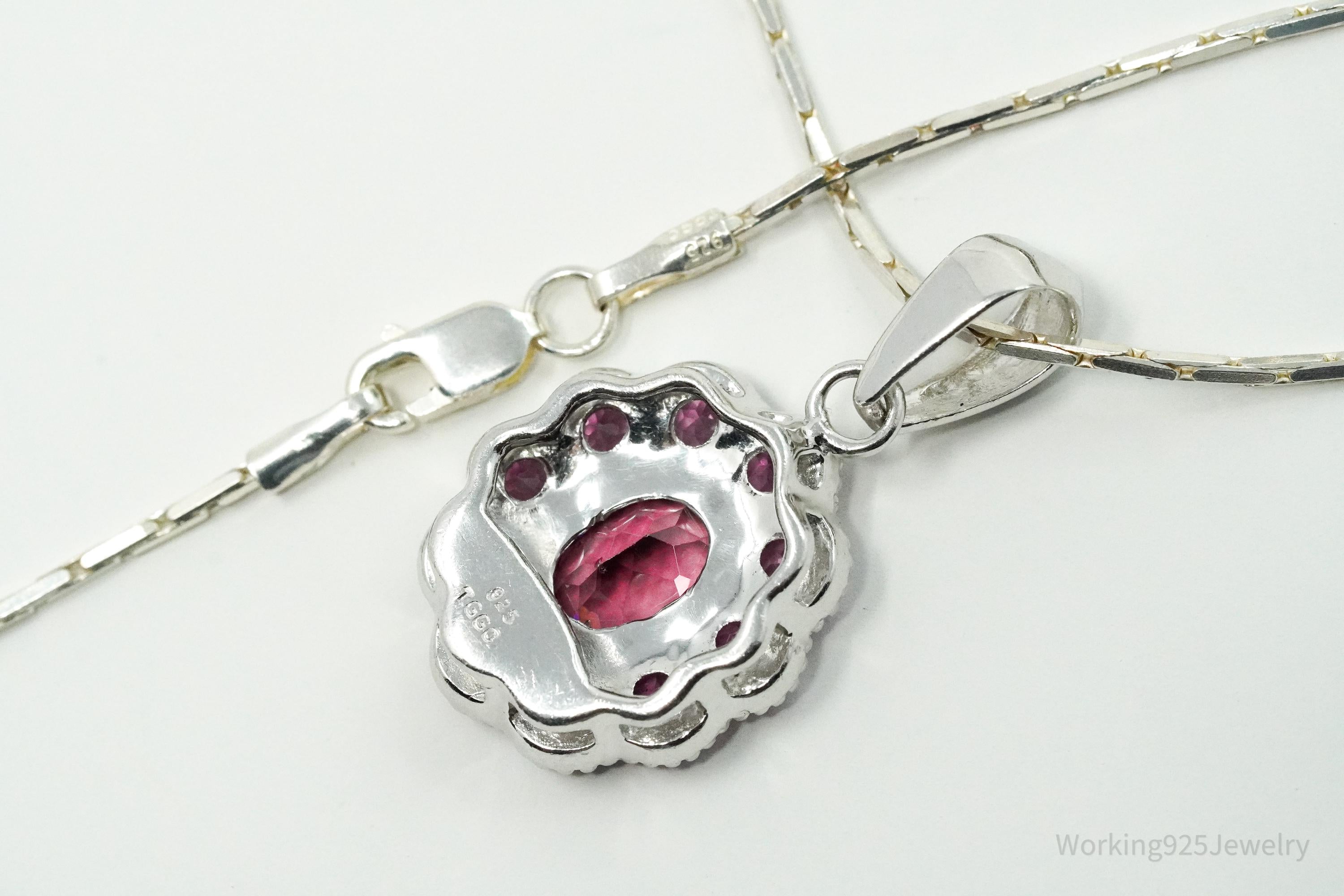 TGGC Pink Tourmaline Flower Sterling Silver Chain Necklace 18"