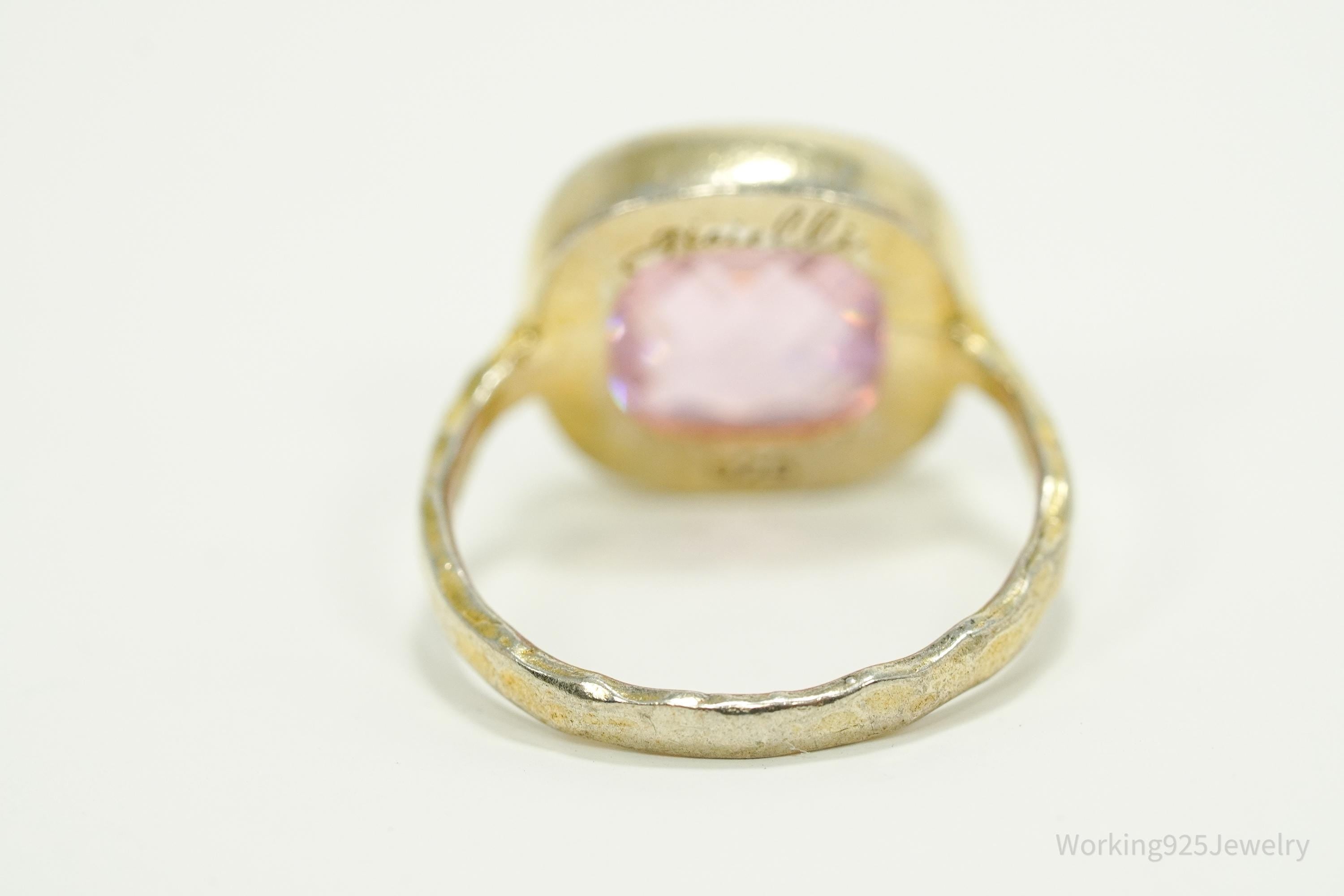 Vintage Gioielli Pink Tourmaline Gold Wash Sterling Silver Ring - Size 6.25