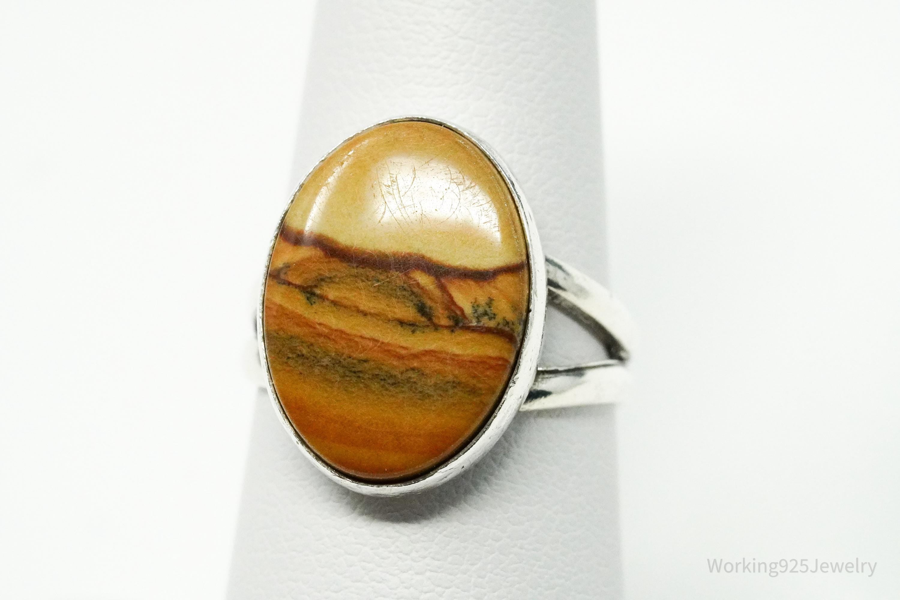 Vintage Picture Jasper Silver Ring - Size 7