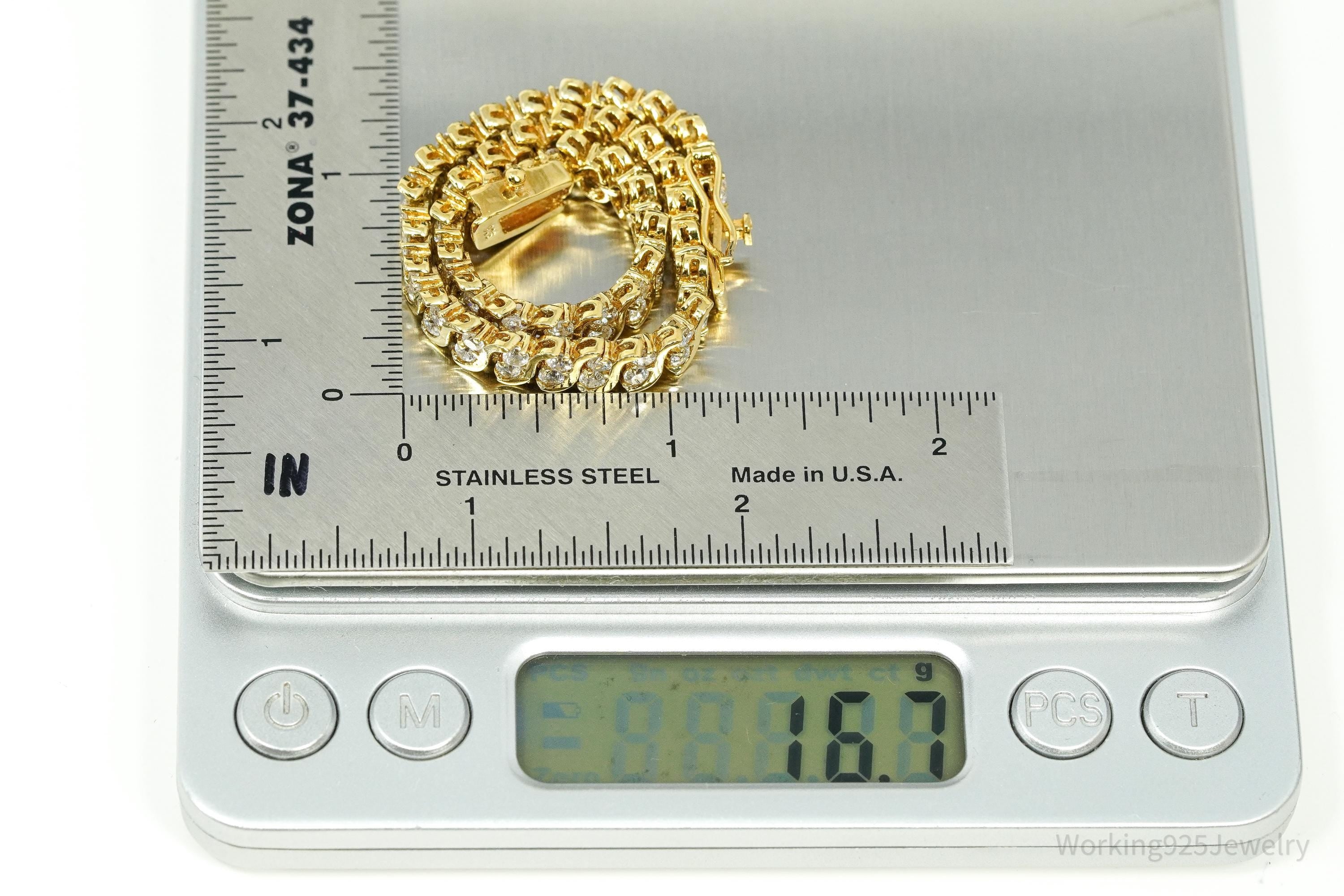 Vintage Designer DBJ Cubic Zirconia Gold Vermeil Sterling Silver Bracelet