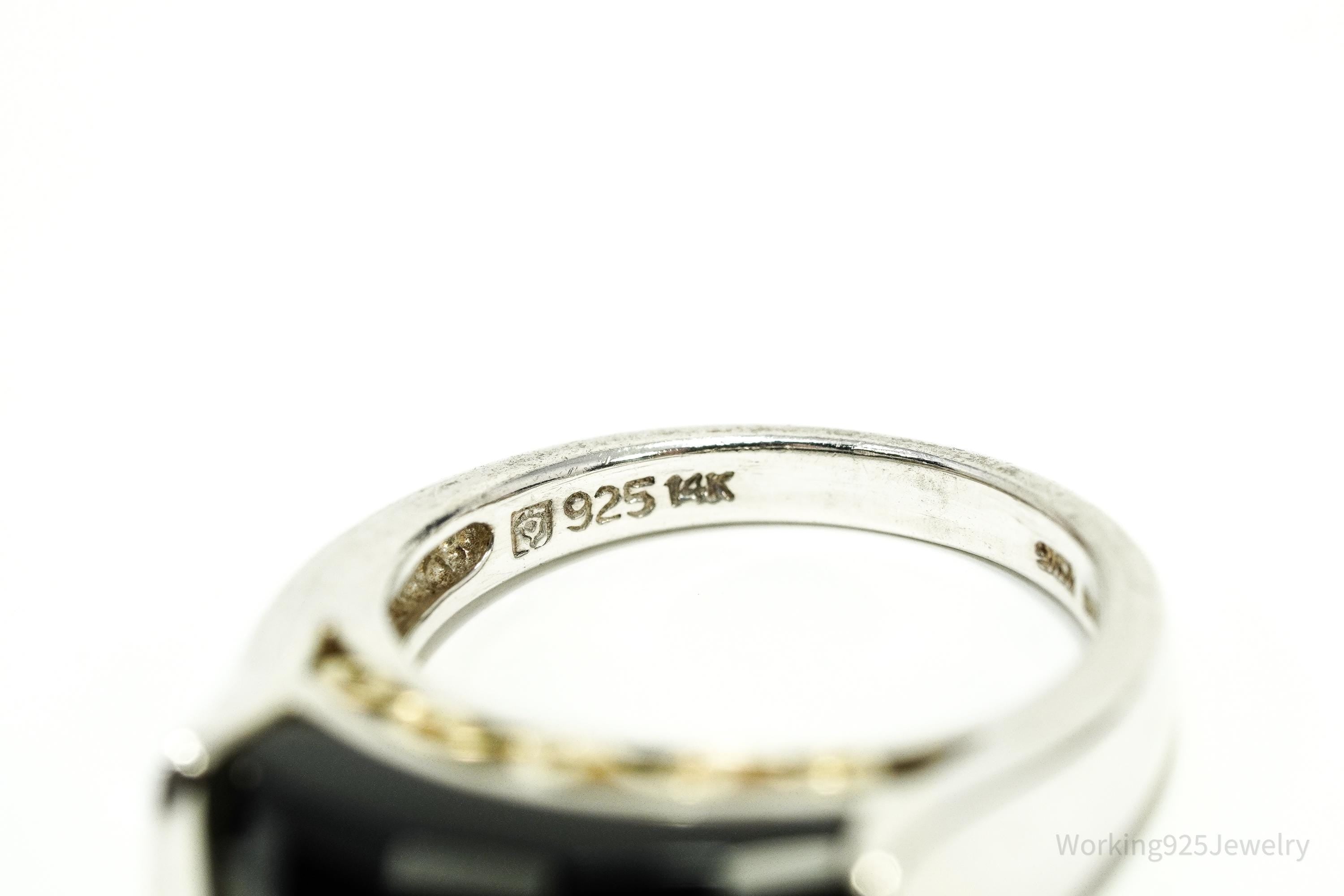 Vintage Black Onyx 14K Gold Sterling Silver Ring - Size 6