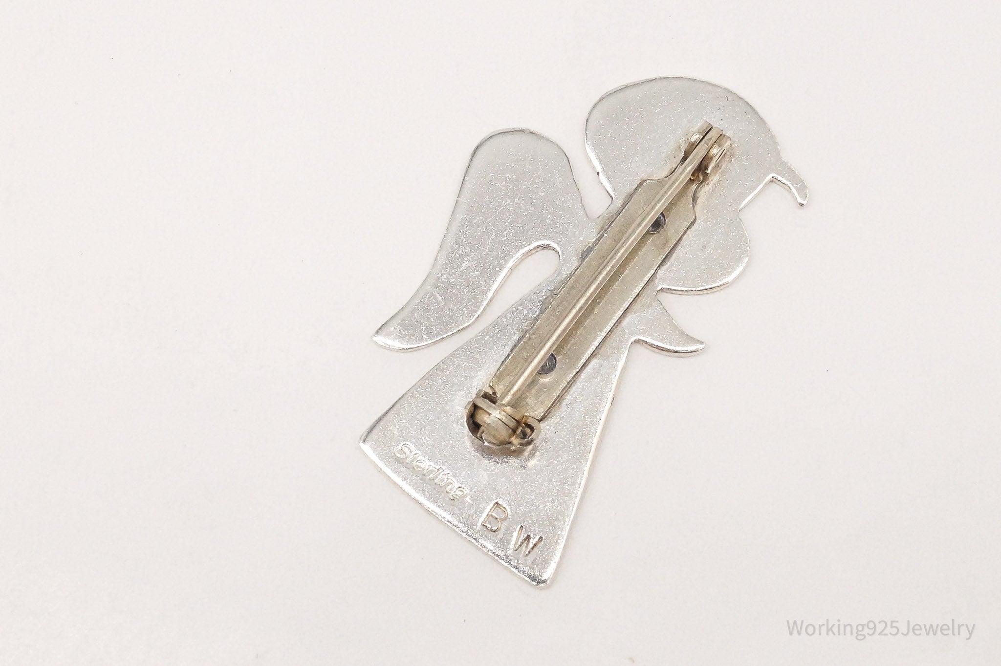 Vintage Native BW Angel Praying Sterling Silver Brooch Pin