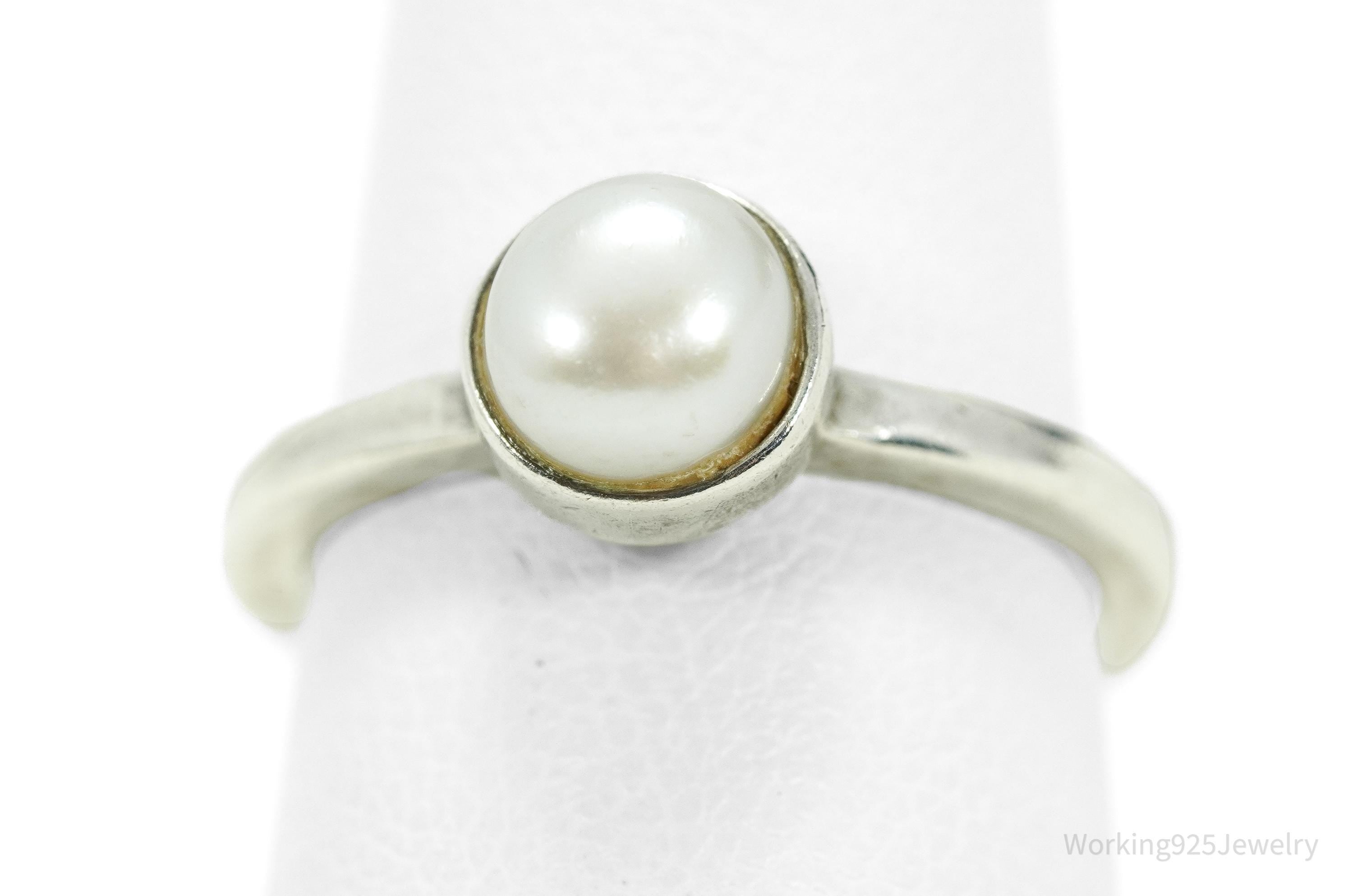 Vintage Pearl Sterling Silver Ring - Size 5
