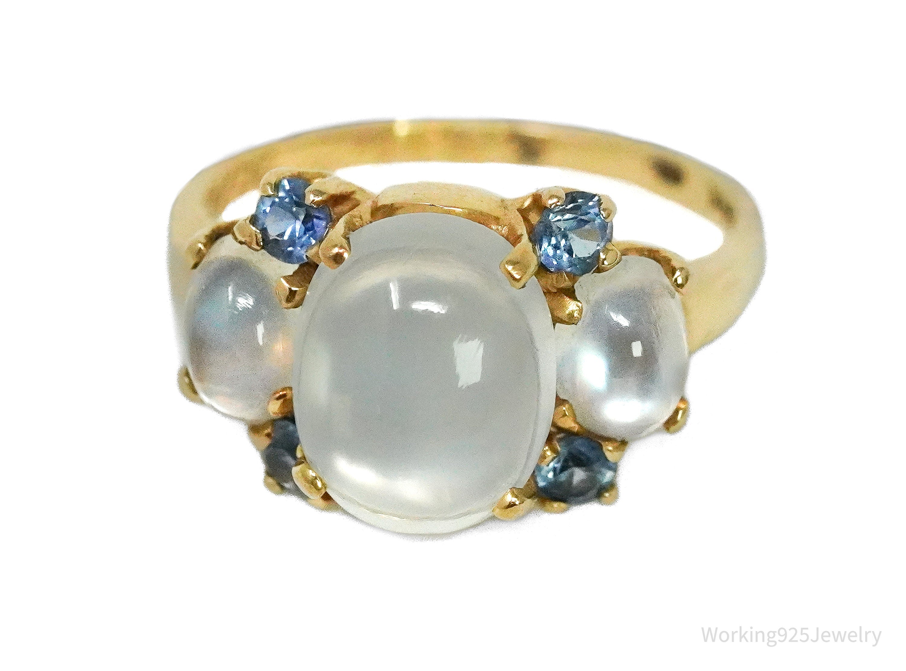 14K Yellow Gold Moonstone & Sapphire Cocktail Ring - Size 5 1/2
