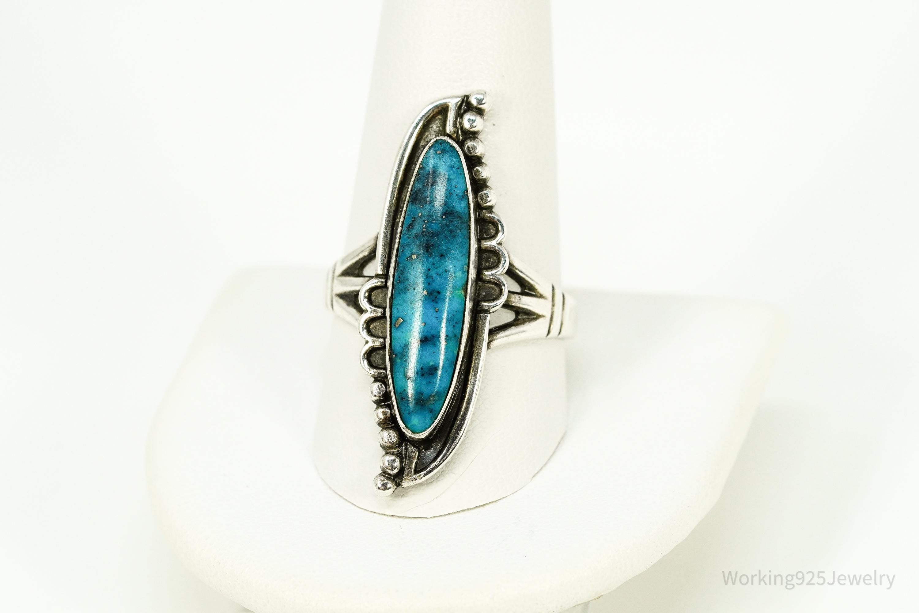 Vintage Native American Turquoise Sterling Silver Ring - Size 11.25