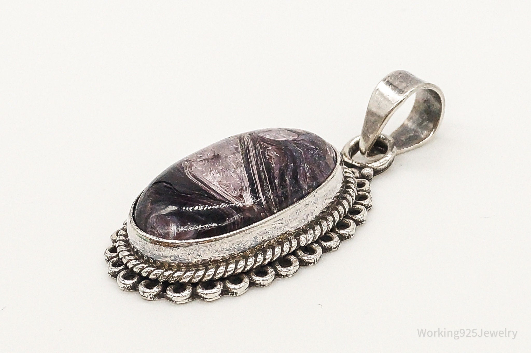 Vintage Large Jasper Sterling Silver Necklace Pendant