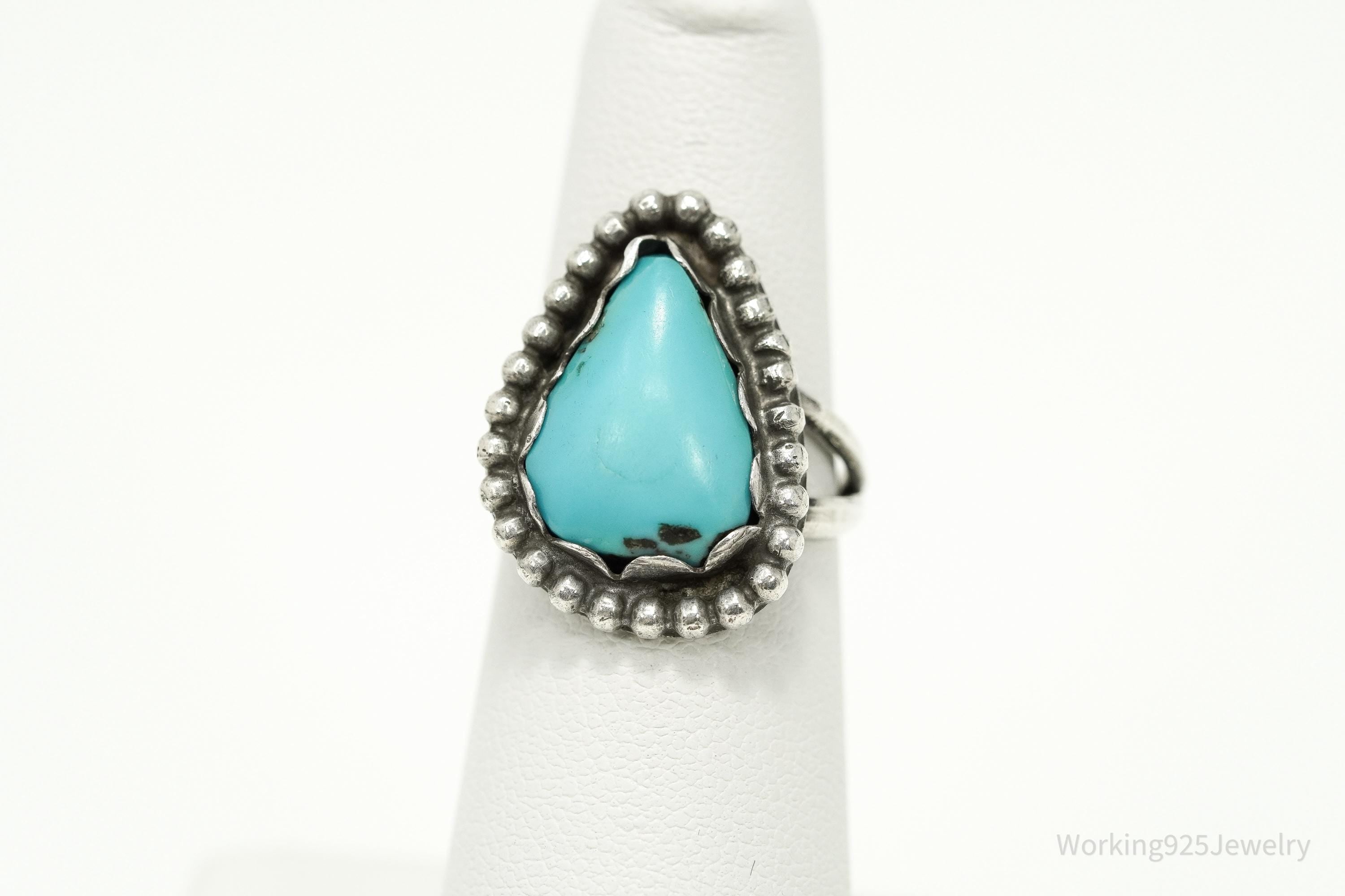 Vintage Handmade Native American Turquoise Sterling Silver Ring - Size 5.75