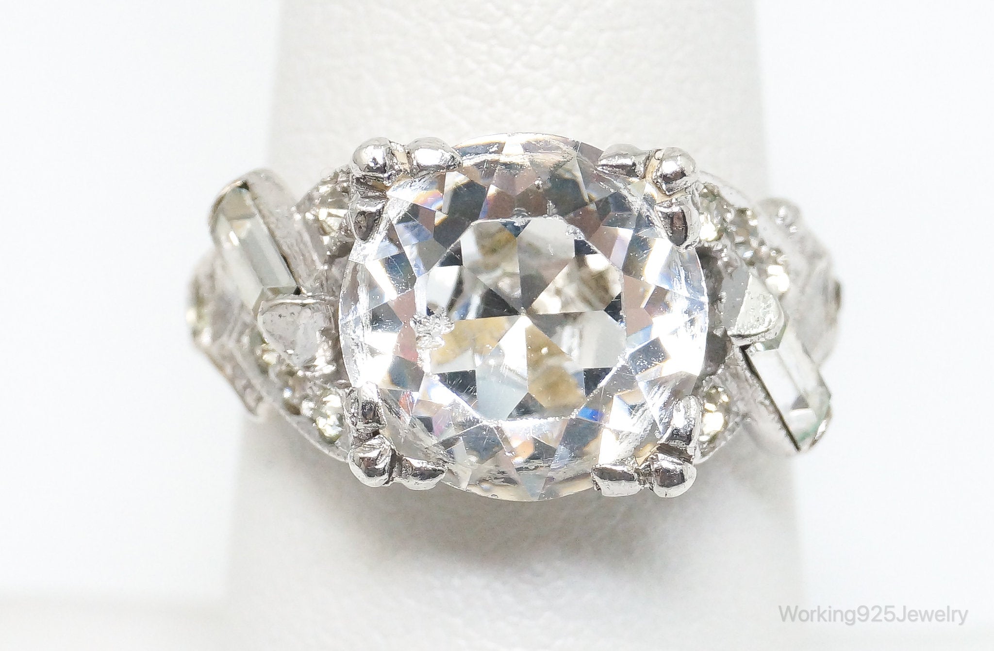 Antique Victorian Rhinestone Sterling Silver Ring - SZ 6.5