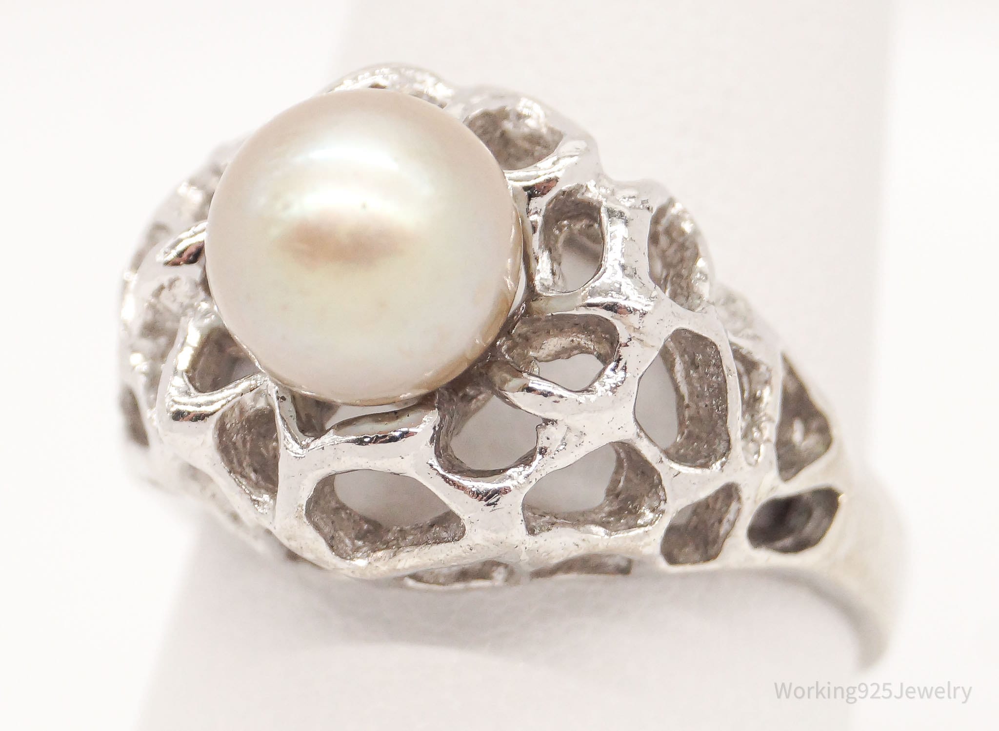 Vintage Pearl Sterling Silver Ring Size 8.25