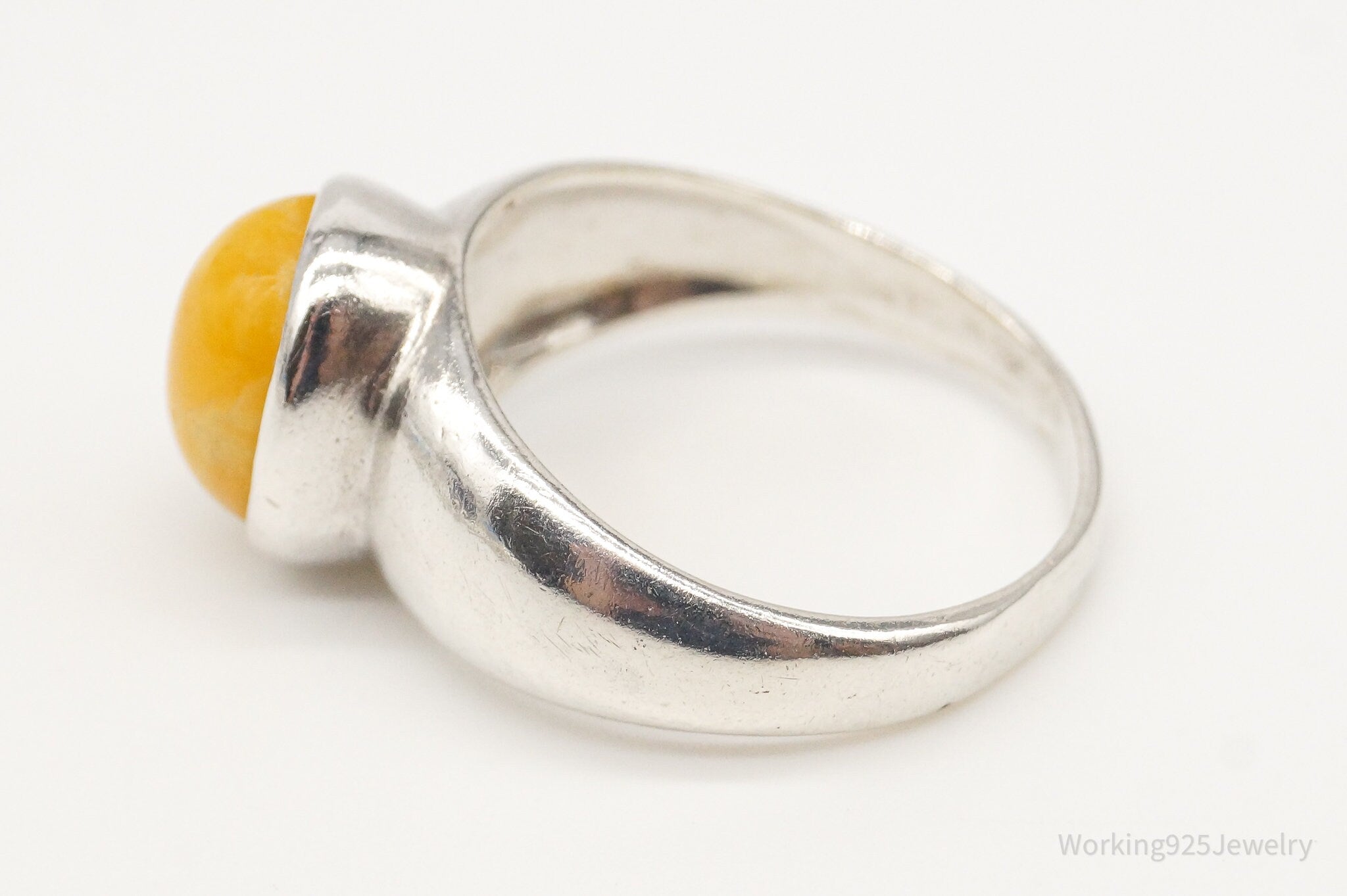 Vintage Yellow Amber Sterling Silver Ring - Size 6.5