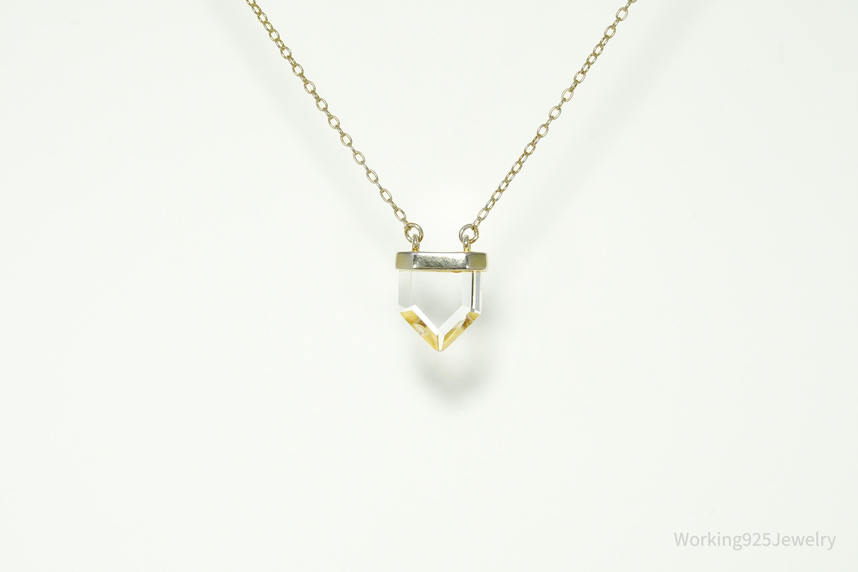 Vintage Clear Crystal Gold Vermeil Sterling Silver Necklace 19"