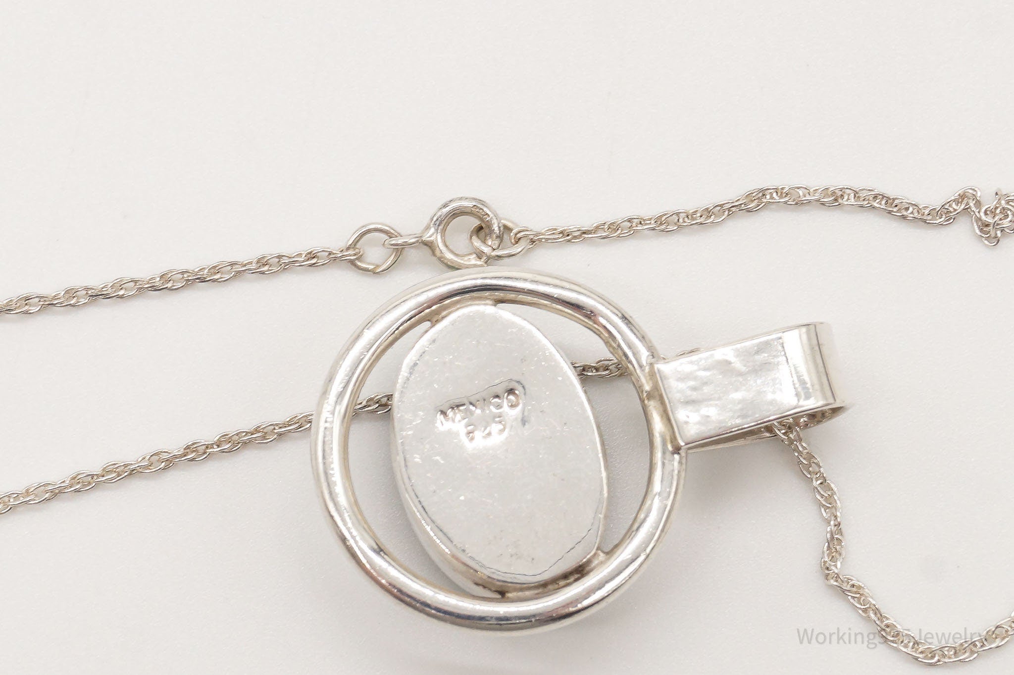 Vintage Mexico Large Malachite Modernist Sterling Silver Necklace