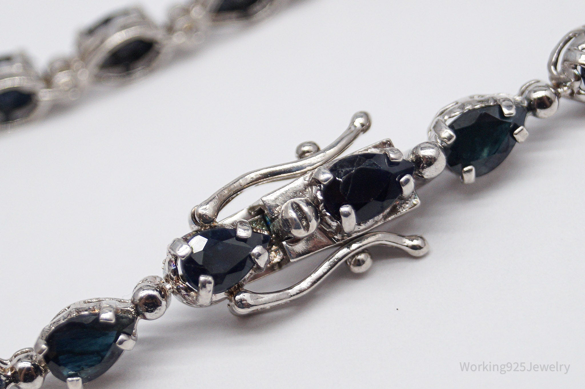 Vintage Blue Sapphire Sterling Silver Tennis Bracelet - 7 5/8"